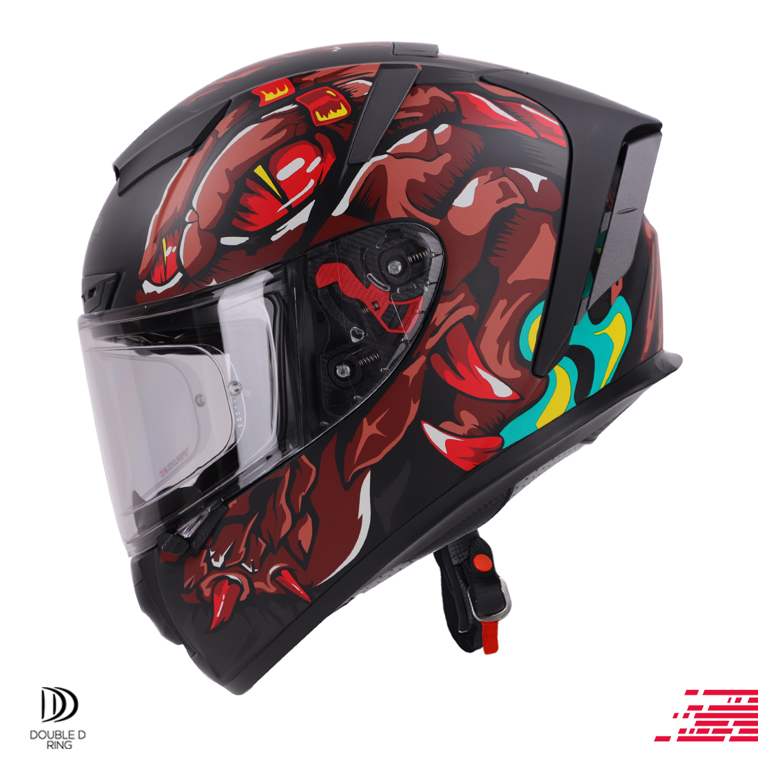 Steelbird SA-5 Monster ISI/DOT Certified Full Face Graphic Helmet With Outer Anti-Fog Clear Visor (Matt Black Red)