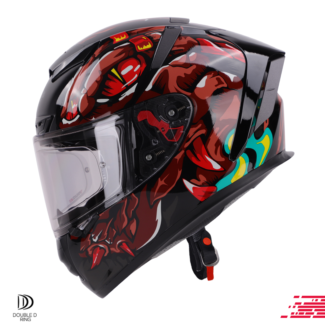 Steelbird SA-5 Monster ISI/DOT Certified Full Face Graphic Helmet With Outer Anti-Fog Clear Visor (Glossy Black Red)