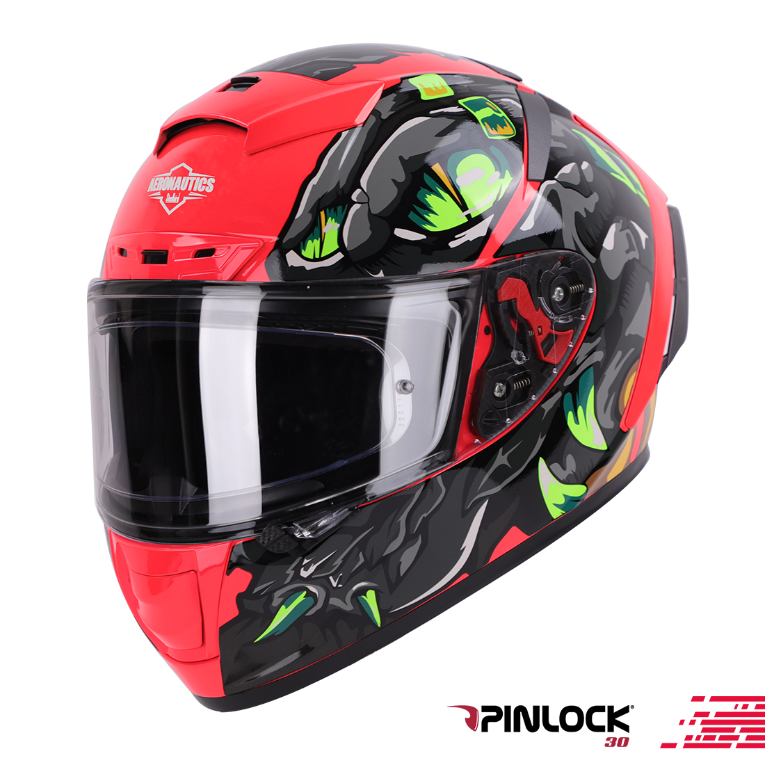 Steelbird SA-5 Monster ISI/DOT Certified Full Face Graphic Helmet With Outer Anti-Fog Clear Visor (Glossy Fluo Watermelon)