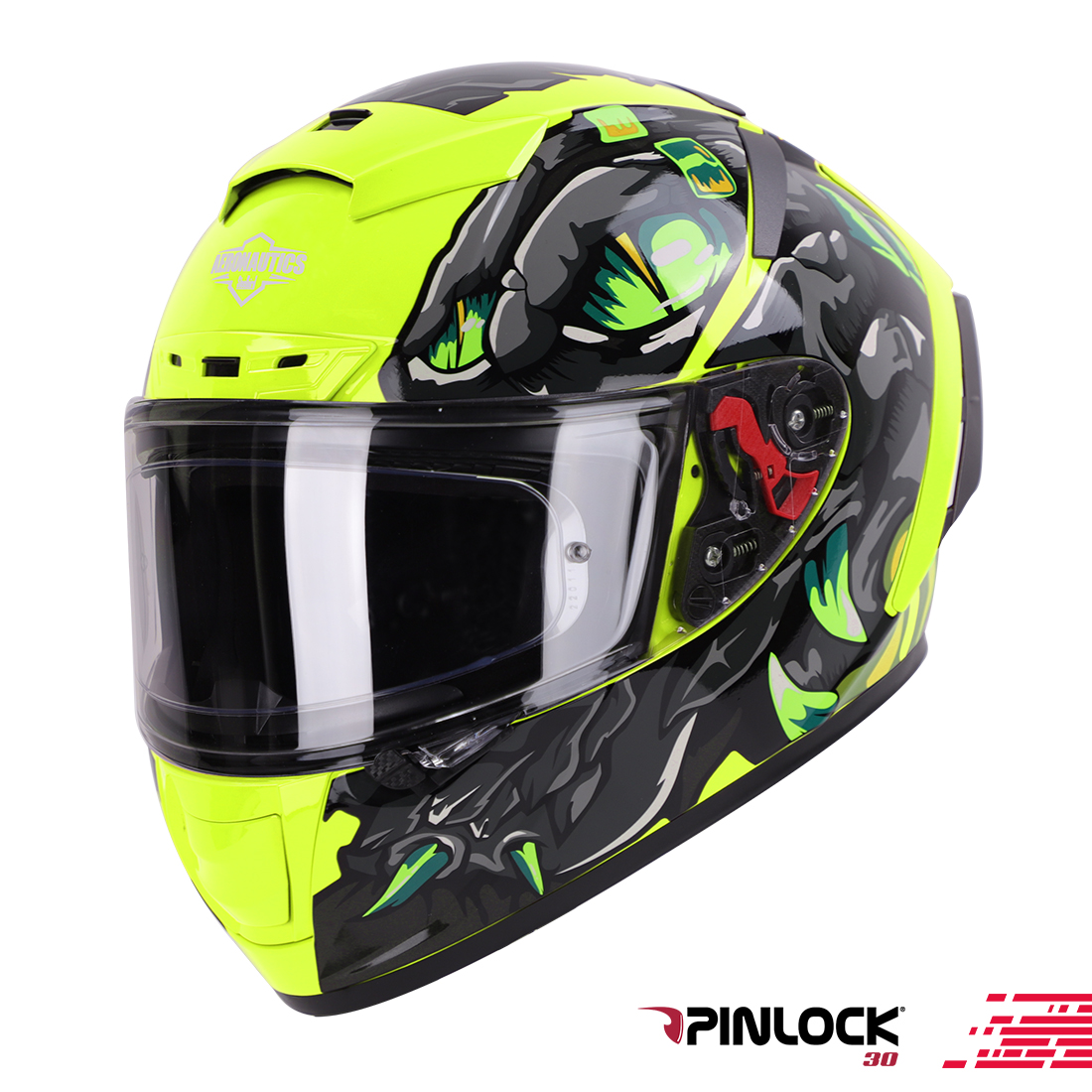 Steelbird SA-5 Monster ISI/DOT Certified Full Face Graphic Helmet With Outer Anti-Fog Clear Visor (Glossy Fluo Neon)
