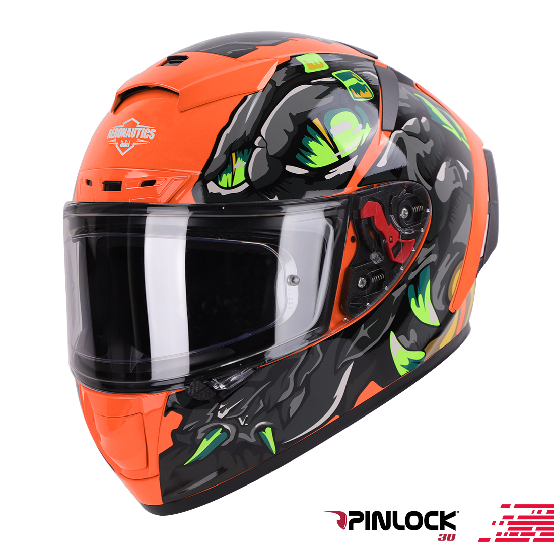 Steelbird SA-5 Monster ISI/DOT Certified Full Face Graphic Helmet With Outer Anti-Fog Clear Visor (Glossy Fluo Orange)