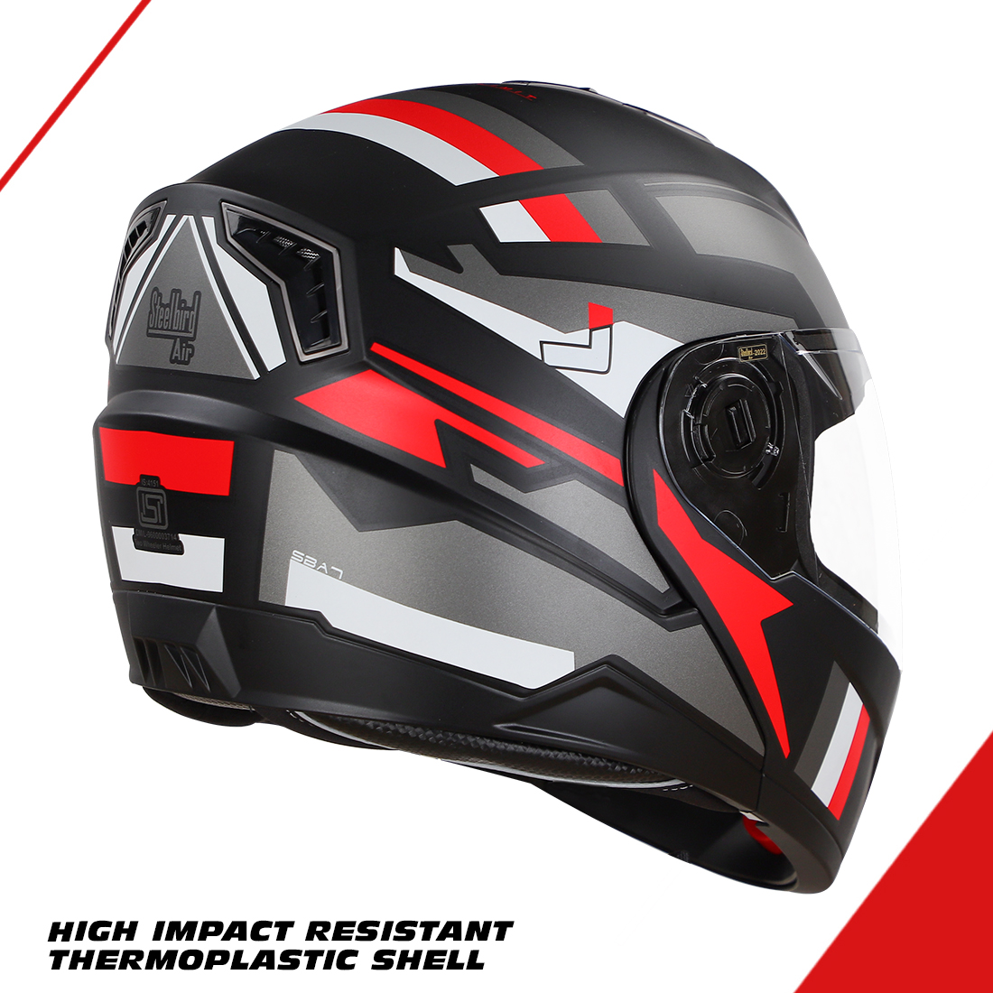 Steelbird SBA-7 Beyond Limit ISI Certified Flip-Up Helmet For Men And Women (Matt Black Red With Clear Visor)