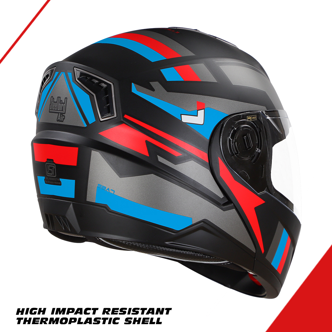 Steelbird SBA-7 Beyond Limit ISI Certified Flip-Up Helmet For Men And Women (Glossy Black Blue With Clear Visor)