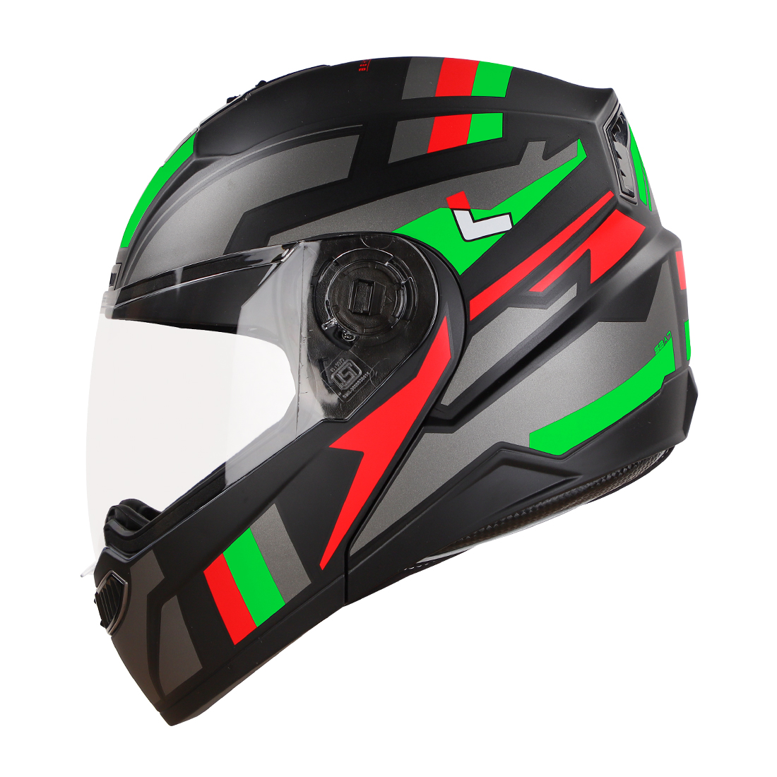 Steelbird SBA-7 Beyond Limit ISI Certified Flip-Up Helmet For Men And Women (Glossy Black Green With Clear Visor)