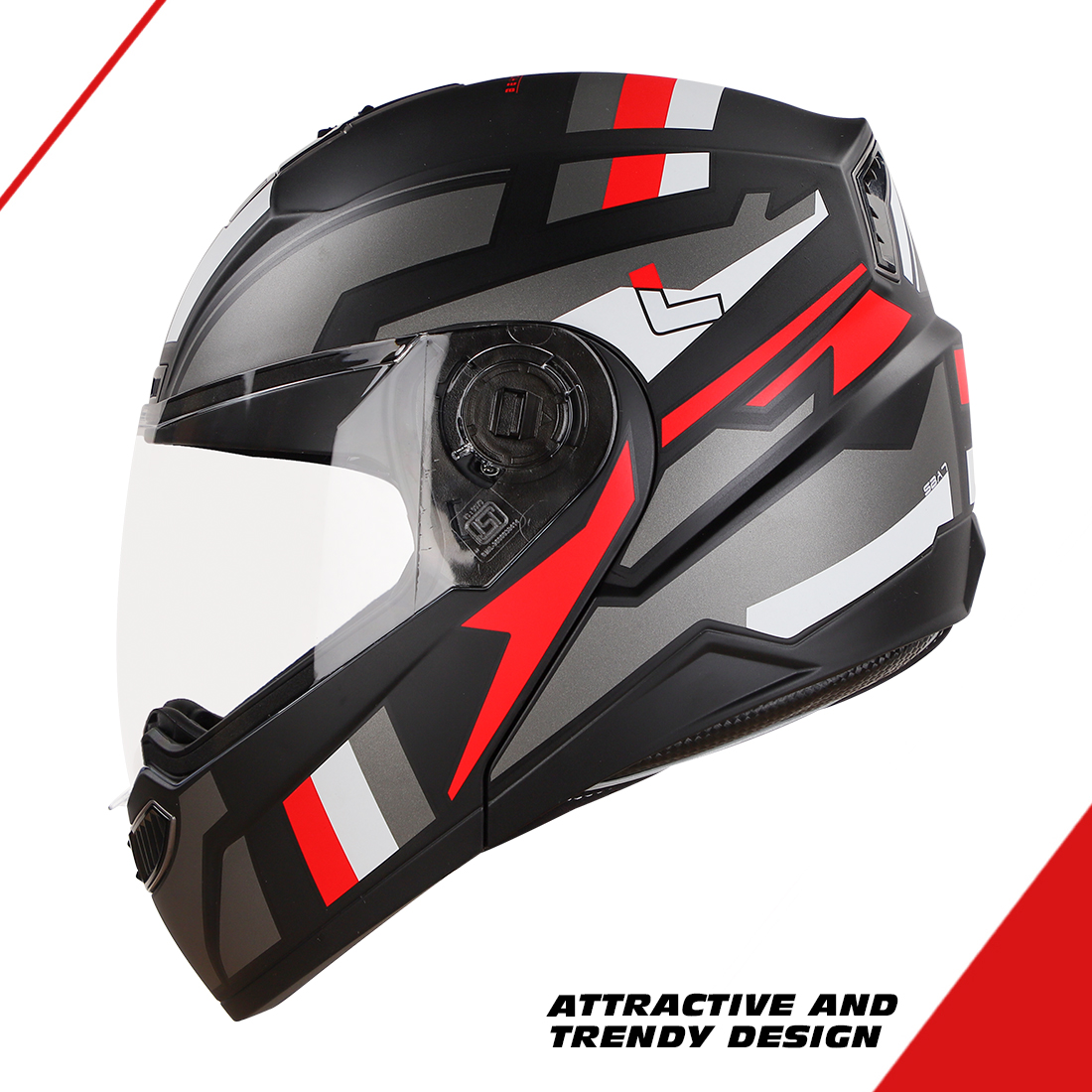 Steelbird SBA-7 Beyond Limit ISI Certified Flip-Up Helmet For Men And Women (Glossy Black Red With Clear Visor)