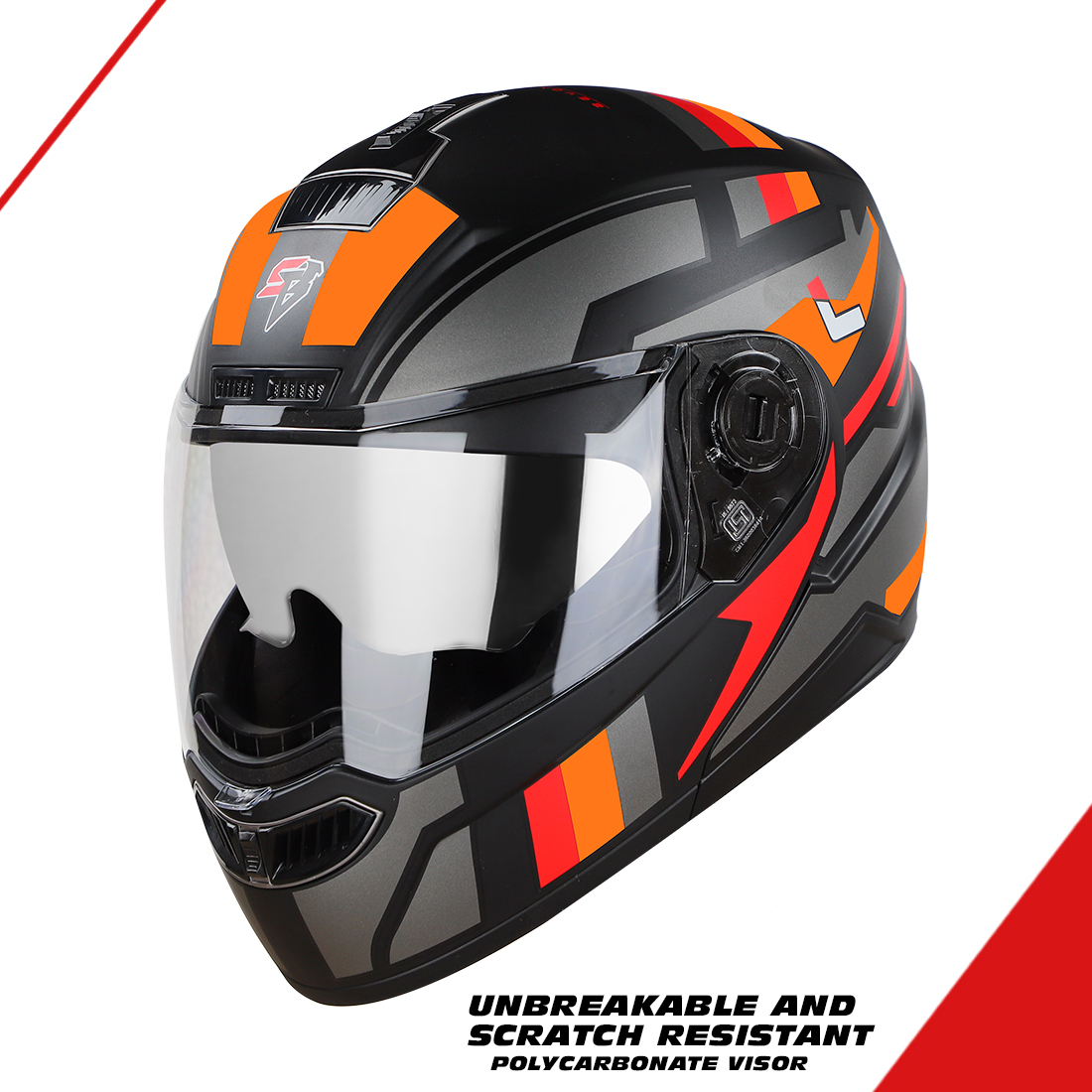 Steelbird SBA-7 Beyond Limit ISI Certified Flip-Up Helmet For Men And Women With Silver Sun Shield (Glossy Black Orange)