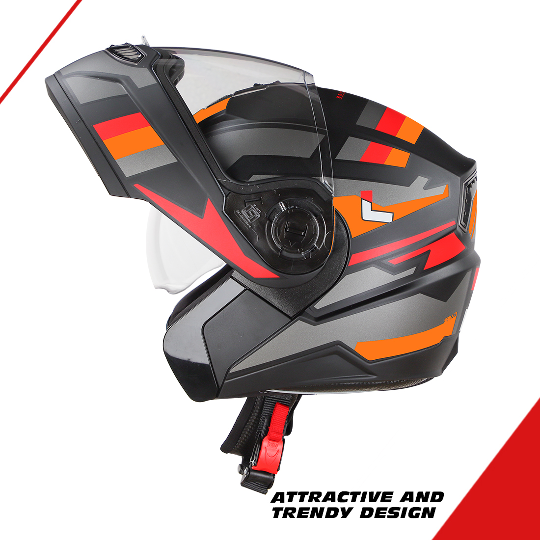 Steelbird SBA-7 Beyond Limit ISI Certified Flip-Up Helmet For Men And Women With Silver Sun Shield (Glossy Black Orange)