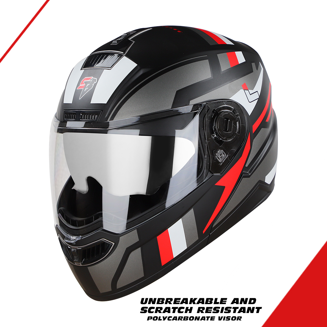 Steelbird SBA-7 Beyond Limit ISI Certified Flip-Up Helmet For Men And Women With Silver Sun Shield (Glossy Black Red)
