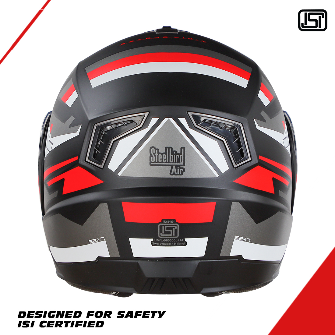 Steelbird SBA-7 Beyond Limit ISI Certified Flip-Up Helmet For Men And Women With Silver Sun Shield (Glossy Black Red)