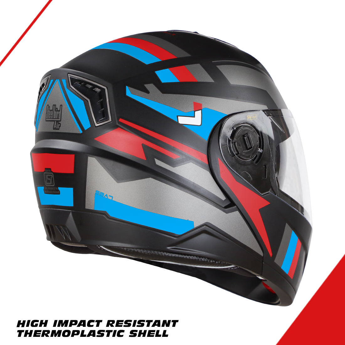 Steelbird SBA-7 Beyond Limit ISI Certified Flip-Up Helmet For Men And Women With Silver Sun Shield (Matt Black Blue)