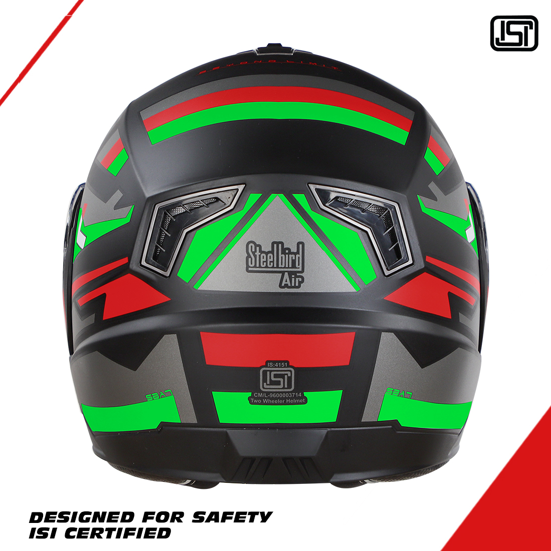 Steelbird SBA-7 Beyond Limit ISI Certified Flip-Up Helmet For Men And Women With Silver Sun Shield (Matt Black Green)