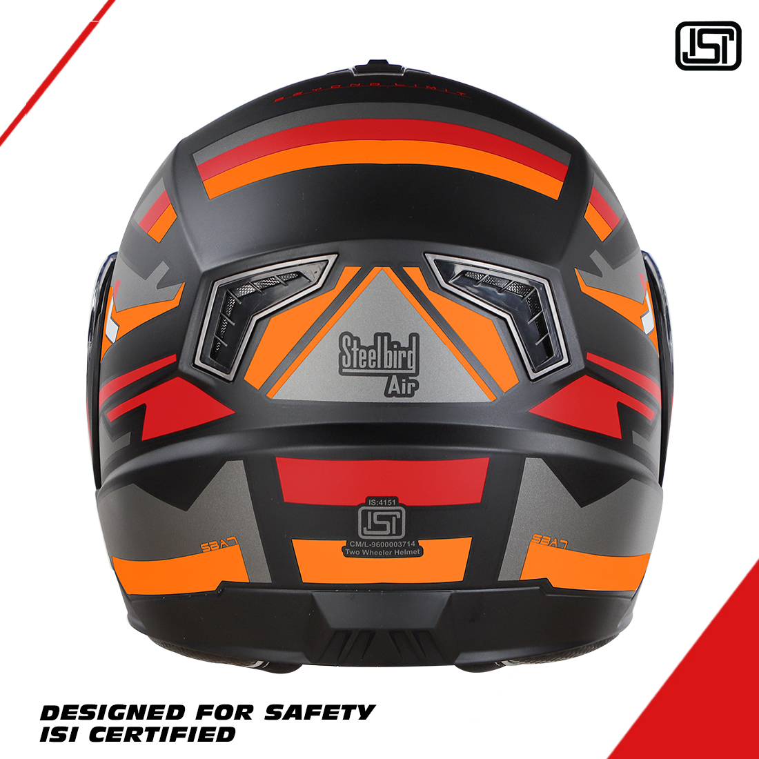 Steelbird SBA-7 Beyond Limit ISI Certified Flip-Up Helmet For Men And Women With Silver Sun Shield (Matt Black Orange)