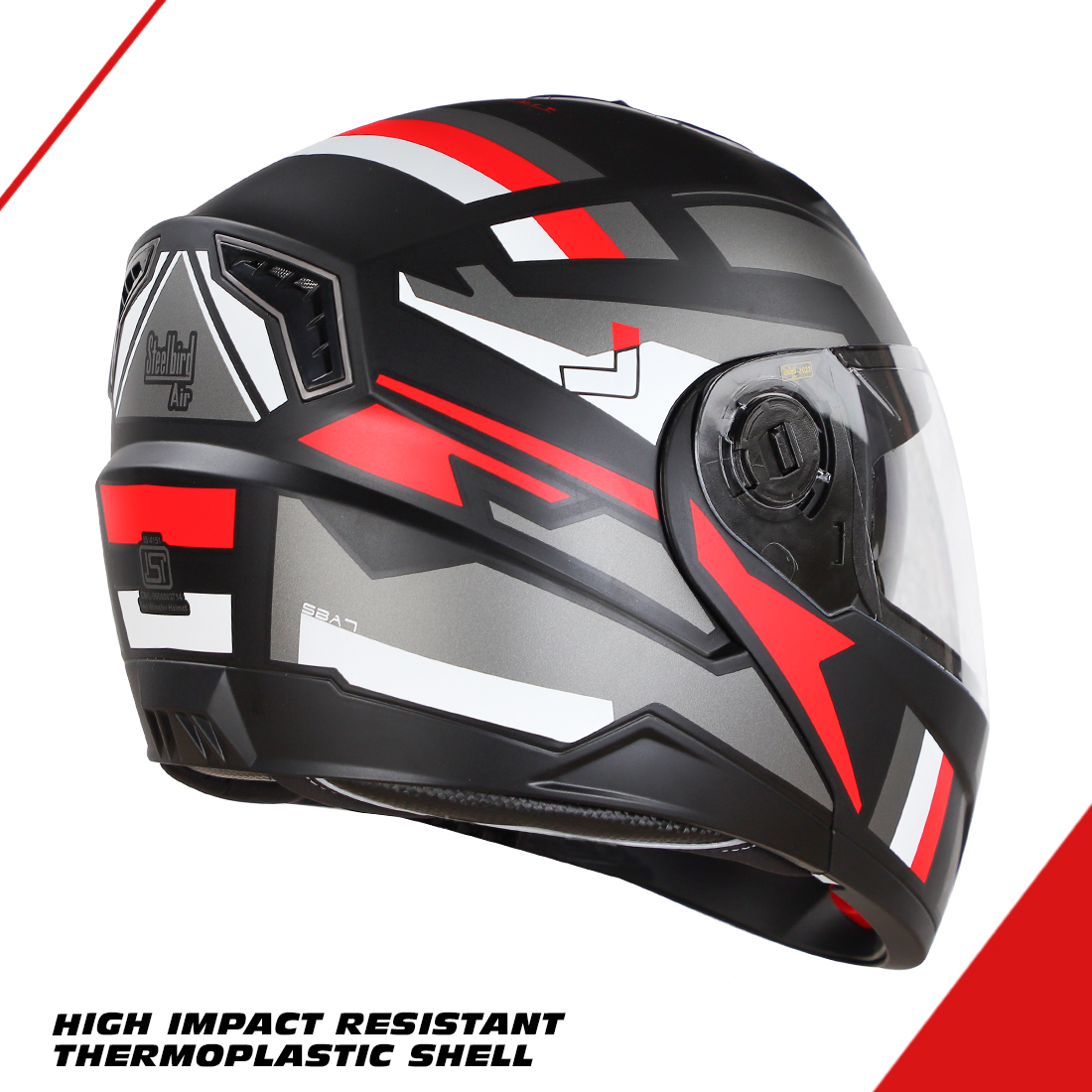 Steelbird SBA-7 Beyond Limit ISI Certified Flip-Up Helmet For Men And Women With Silver Sun Shield (Matt Black Red)