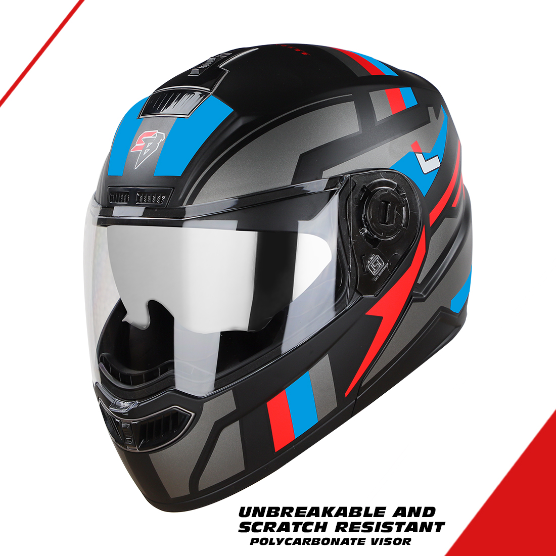 Steelbird SBA-7 Beyond Limit ISI Certified Flip-Up Helmet For Men And Women With Silver Sun Shield (Glossy Black Blue)