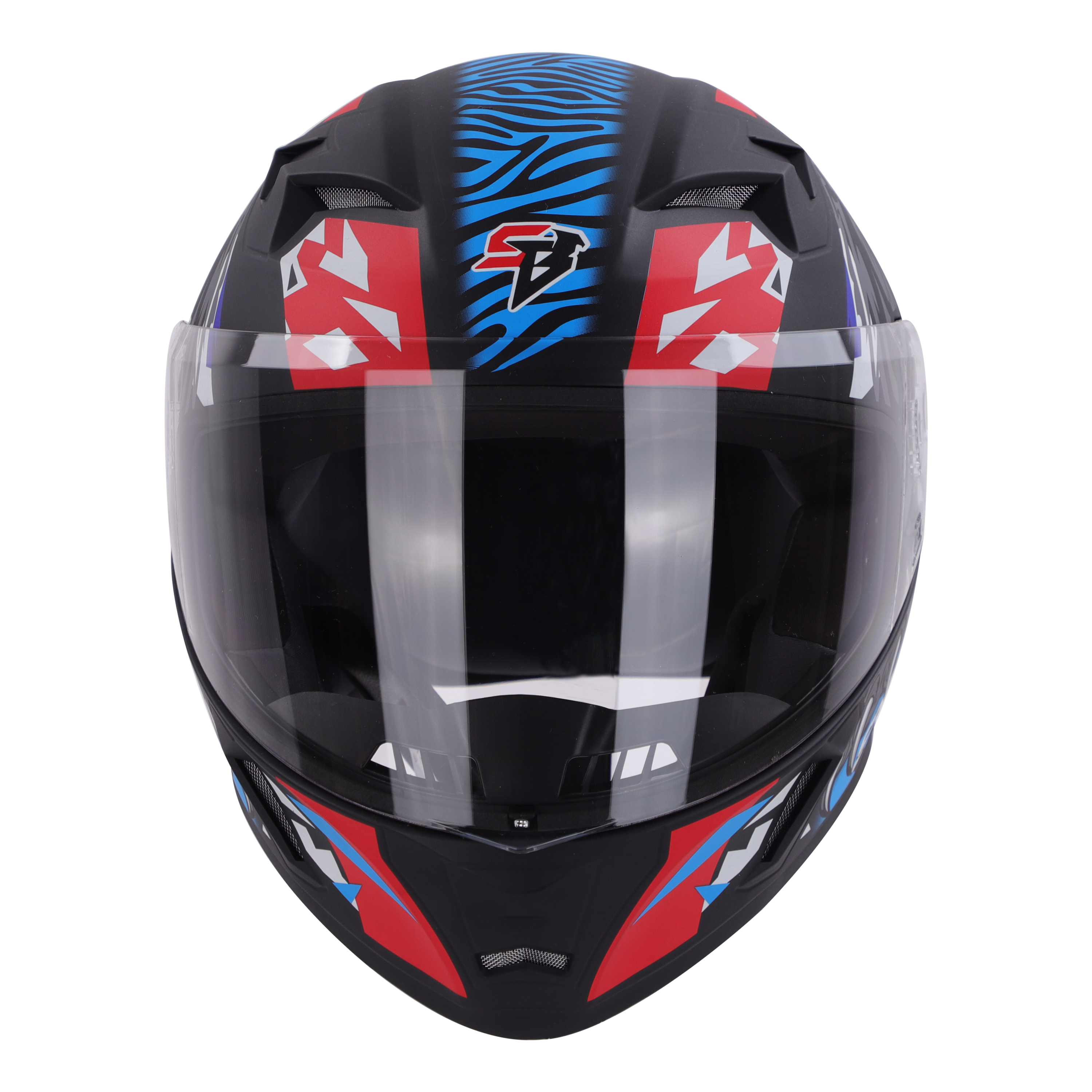 SBA-21 PANTHA GLOSSY BLACK WITH RED/BLUE (WITH LONG CHEEK PAD INTERIOR)