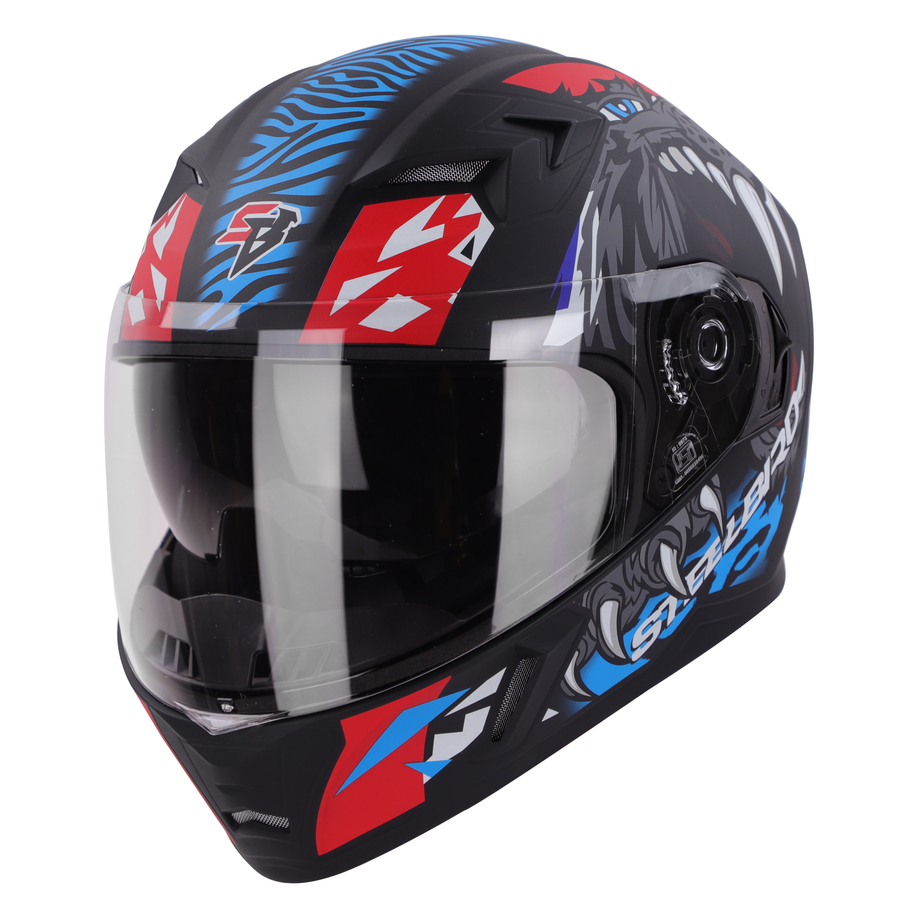 SBA-21 PANTHA GLOSSY BLACK WITH RED/BLUE (WITH INNER SUN SHIELD & LONG CHEEK PAD INTERIOR)