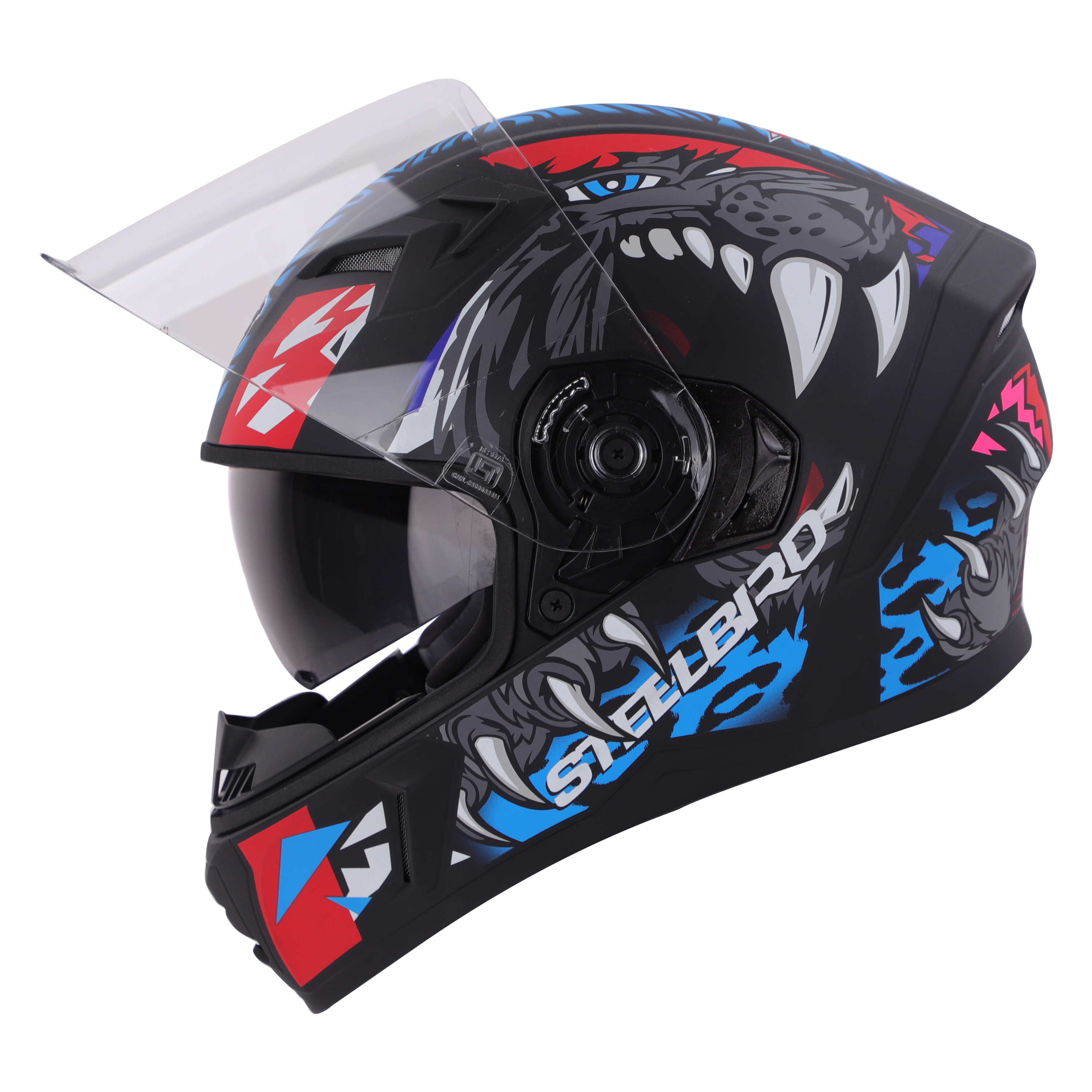 SBA-21 PANTHA MAT BLACK WITH RED/BLUE (WITH INNER SUN SHIELD & LONG CHEEK PAD INTERIOR)