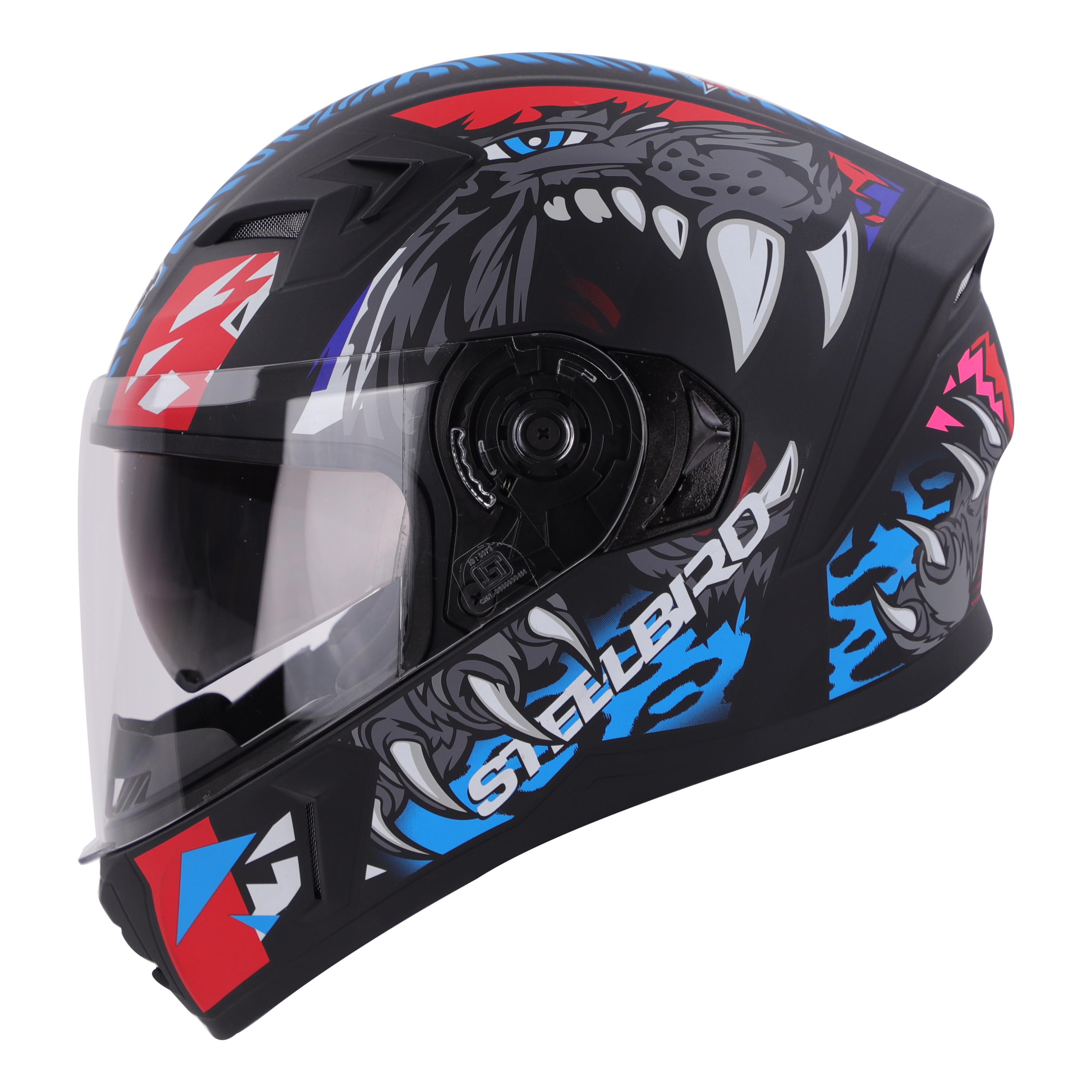 SBA-21 PANTHA GLOSSY BLACK WITH RED/BLUE (WITH INNER SUN SHIELD & LONG CHEEK PAD INTERIOR)