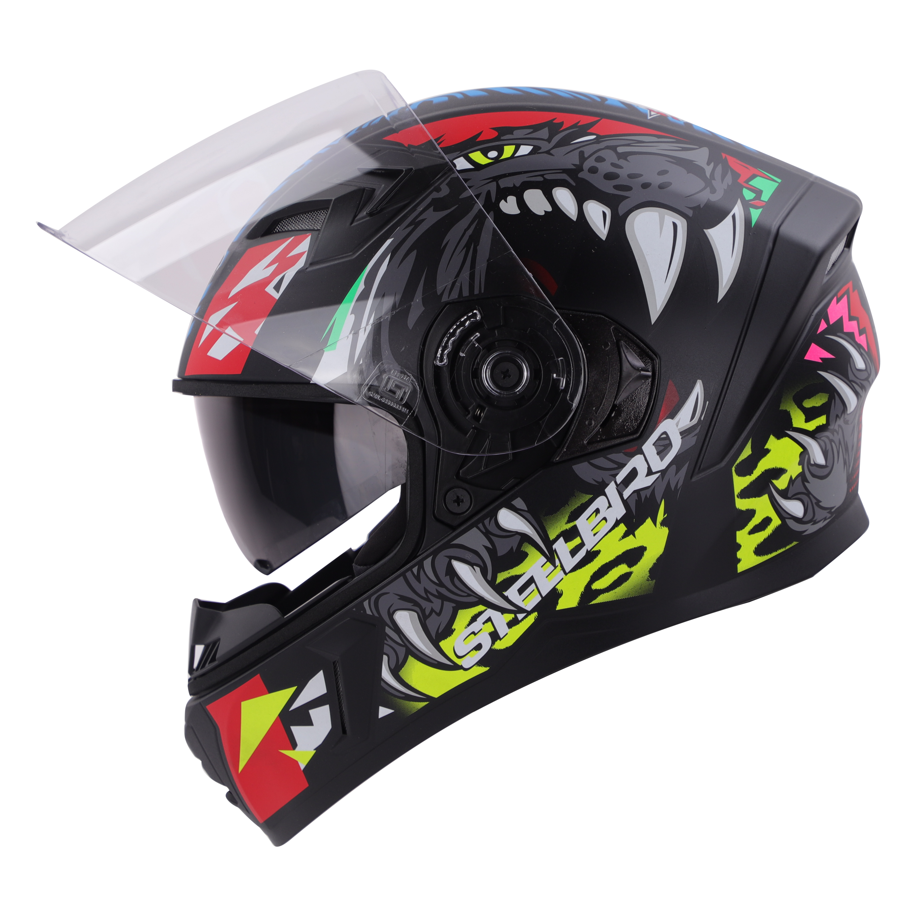 SBA-21 PANTHA GLOSSY BLACK WITH RED/NEON (WITH INNER SUN SHIELD & LONG CHEEK PAD INTERIOR)