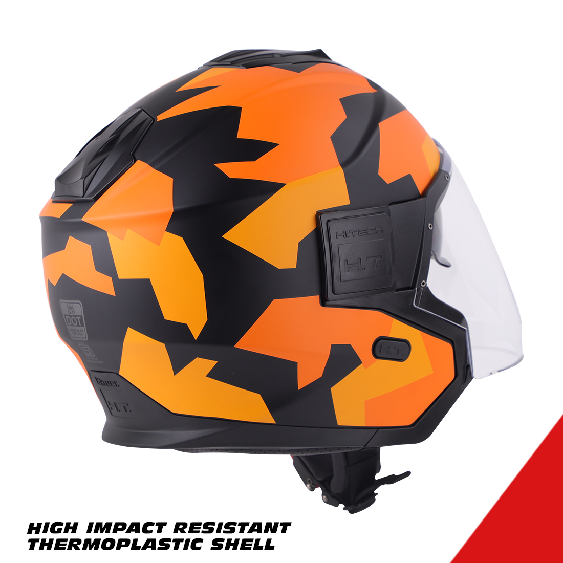 Steelbird Blauer Solo Camo ISI/DOT Certified Open Face Helmet With Inner Sun Shield (Matt Black Orange)