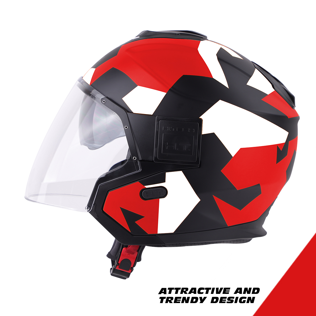 Steelbird Blauer Solo Camo ISI/DOT Certified Open Face Helmet With Inner Sun Shield (Matt Black Red)