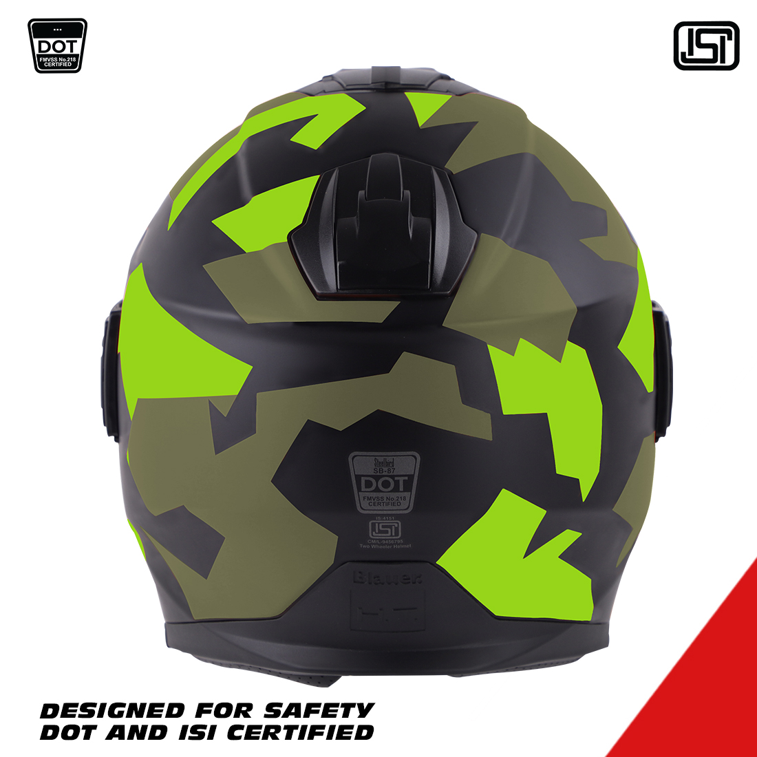 Steelbird Blauer Solo Camo ISI/DOT Certified Open Face Helmet With Inner Sun Shield (Matt Black Battle Green)
