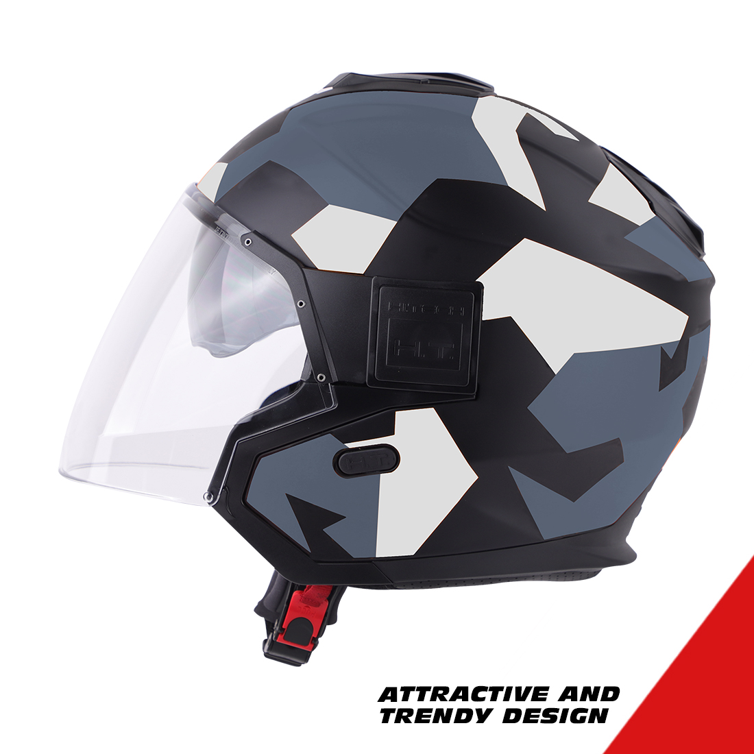 Steelbird Blauer Solo Camo ISI/DOT Certified Open Face Helmet With Inner Sun Shield (Matt Black Grey)