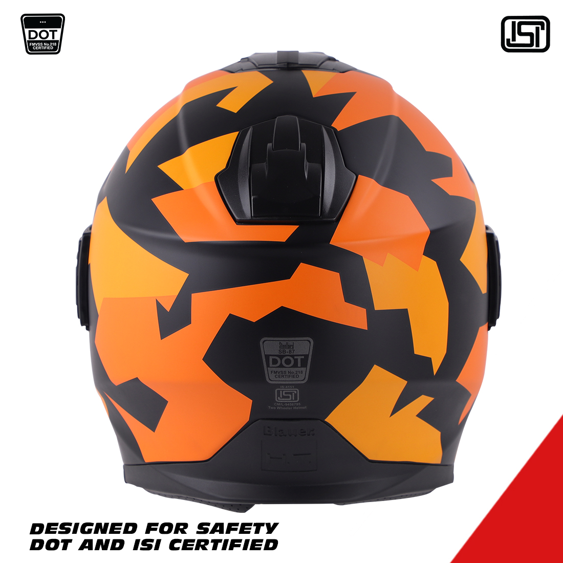 Steelbird Blauer Solo Camo ISI/DOT Certified Open Face Helmet With Inner Sun Shield (Glossy Black Orange)