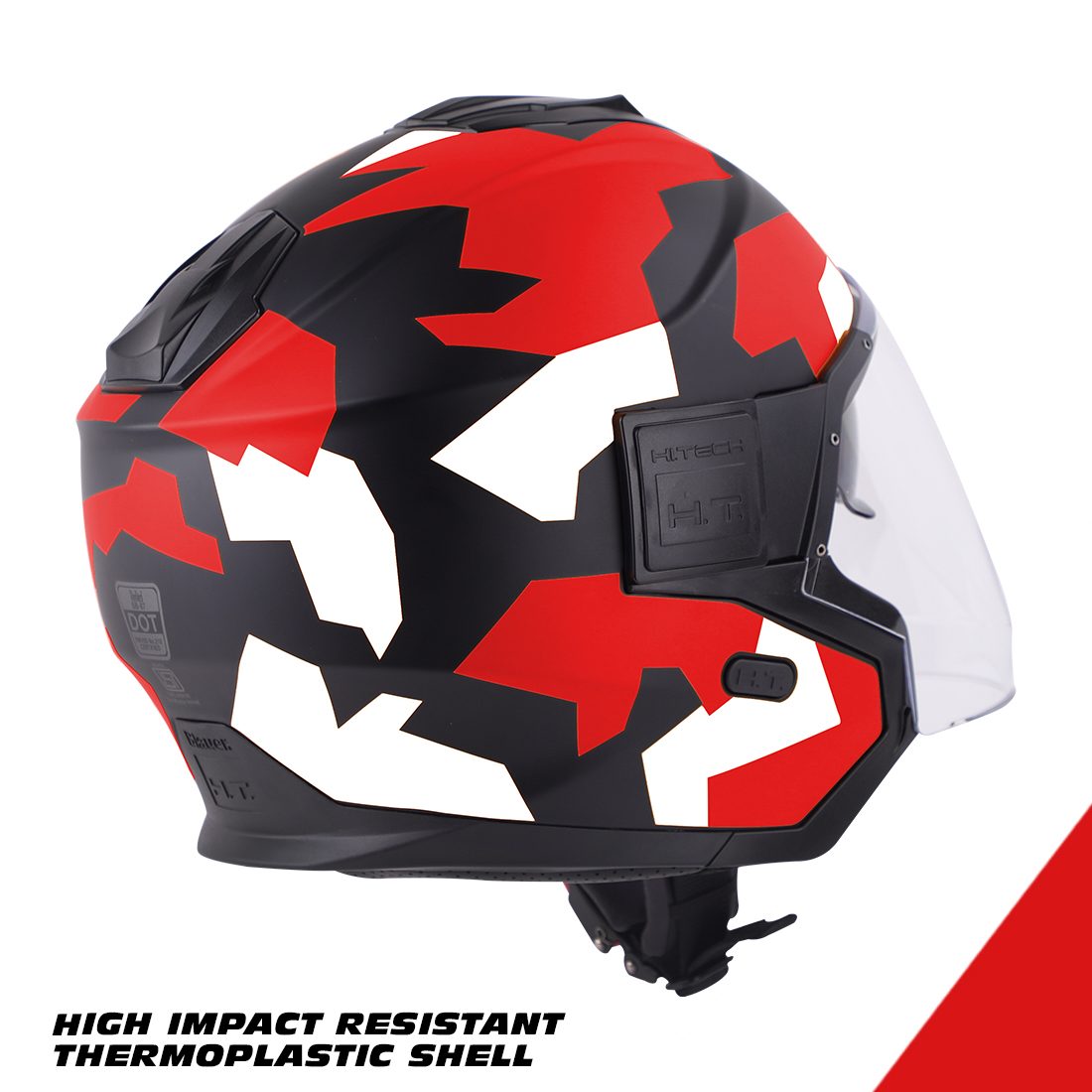Steelbird Blauer Solo Camo ISI/DOT Certified Open Face Helmet With Inner Sun Shield (Glossy Black Red)