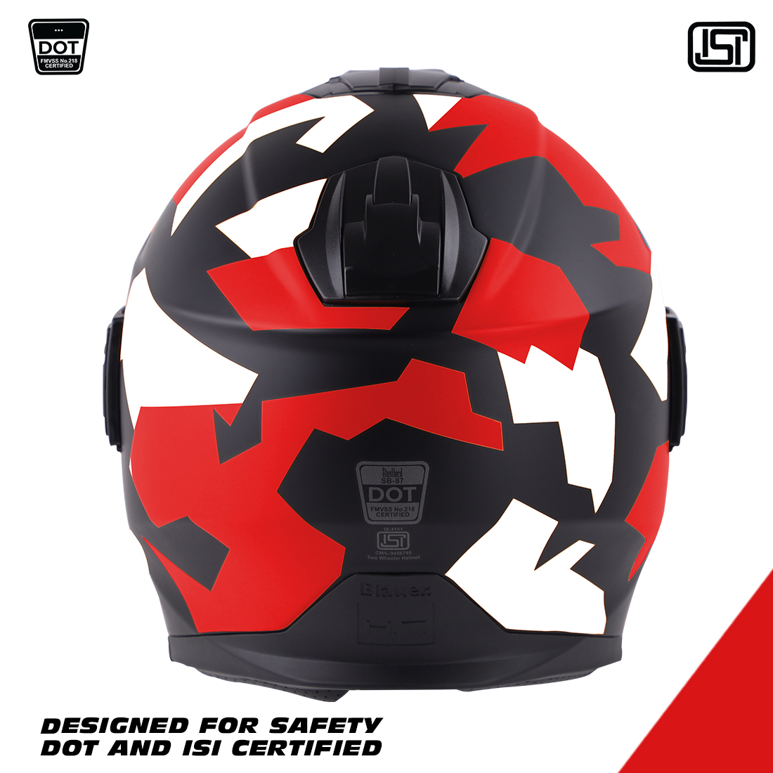 Steelbird Blauer Solo Camo ISI/DOT Certified Open Face Helmet With Inner Sun Shield (Glossy Black Red)