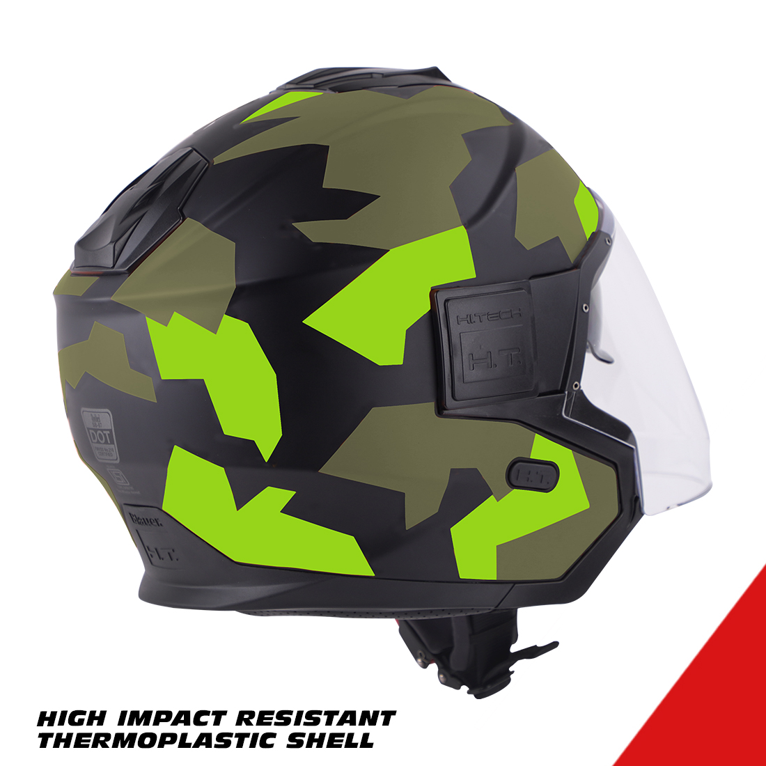 Steelbird Blauer Solo Camo ISI/DOT Certified Open Face Helmet With Inner Sun Shield (Glossy Black Battle Green)