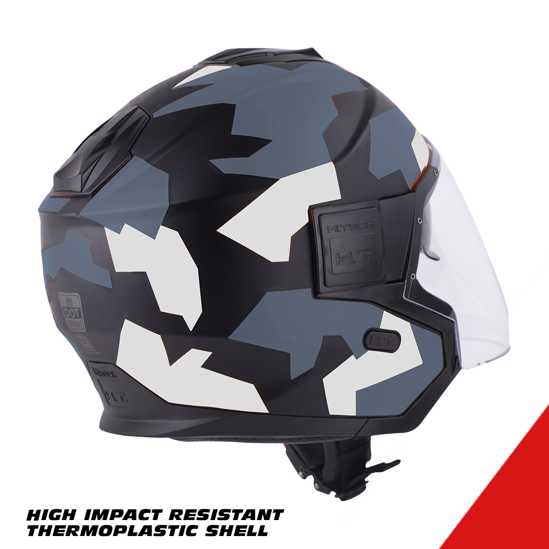 Steelbird Blauer Solo Camo ISI/DOT Certified Open Face Helmet With Inner Sun Shield (Glossy Black Grey)