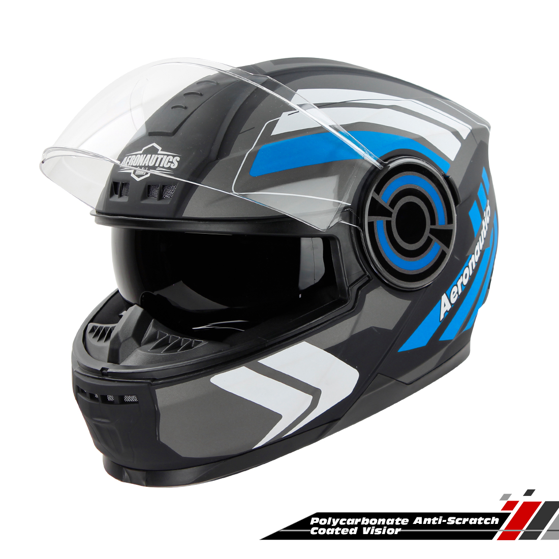 Steelbird SBH-40 Vanguard ISI Certified Full Face Graphic Helmet For Men And Women With Inner Sun Shield (Matt Black Blue)