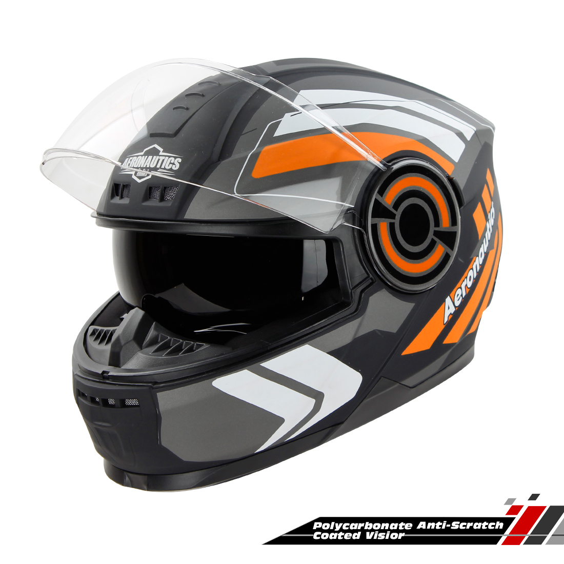 Steelbird SBH-40 Vanguard ISI Certified Full Face Graphic Helmet For Men And Women With Inner Sun Shield (Glossy Black Orange)