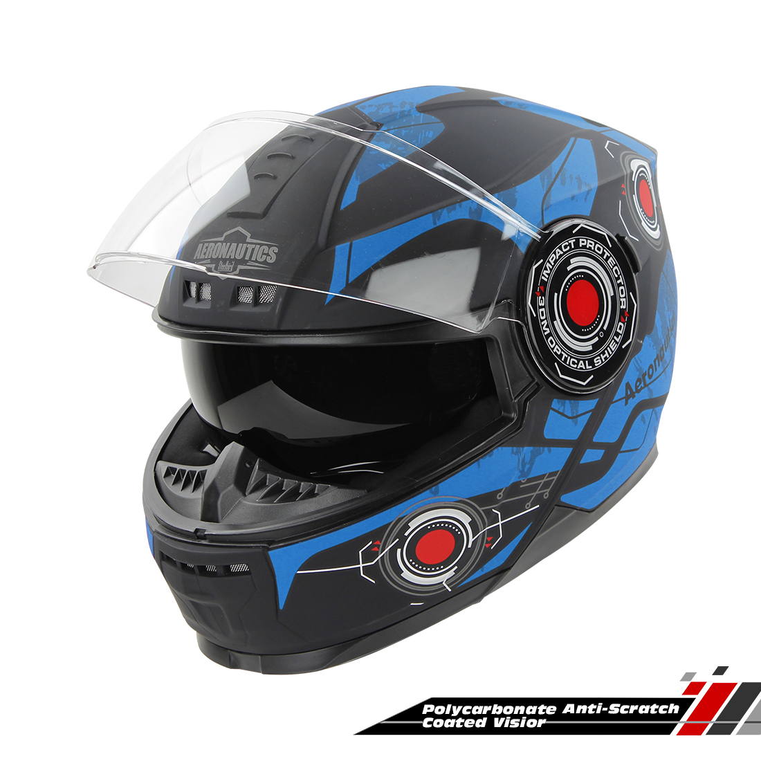 Steelbird SBH-40 Cyber ISI Certified Full Face Graphic Helmet For Men And Women With Inner Sun Shield (Matt Black Blue)
