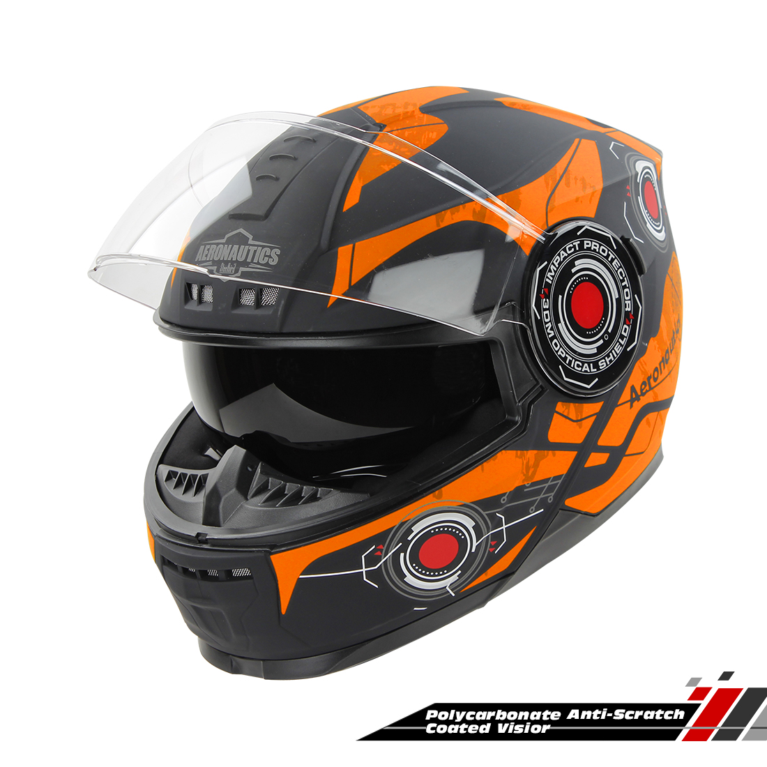 Steelbird SBH-40 Cyber ISI Certified Full Face Graphic Helmet For Men And Women With Inner Sun Shield (Matt Black Orange)