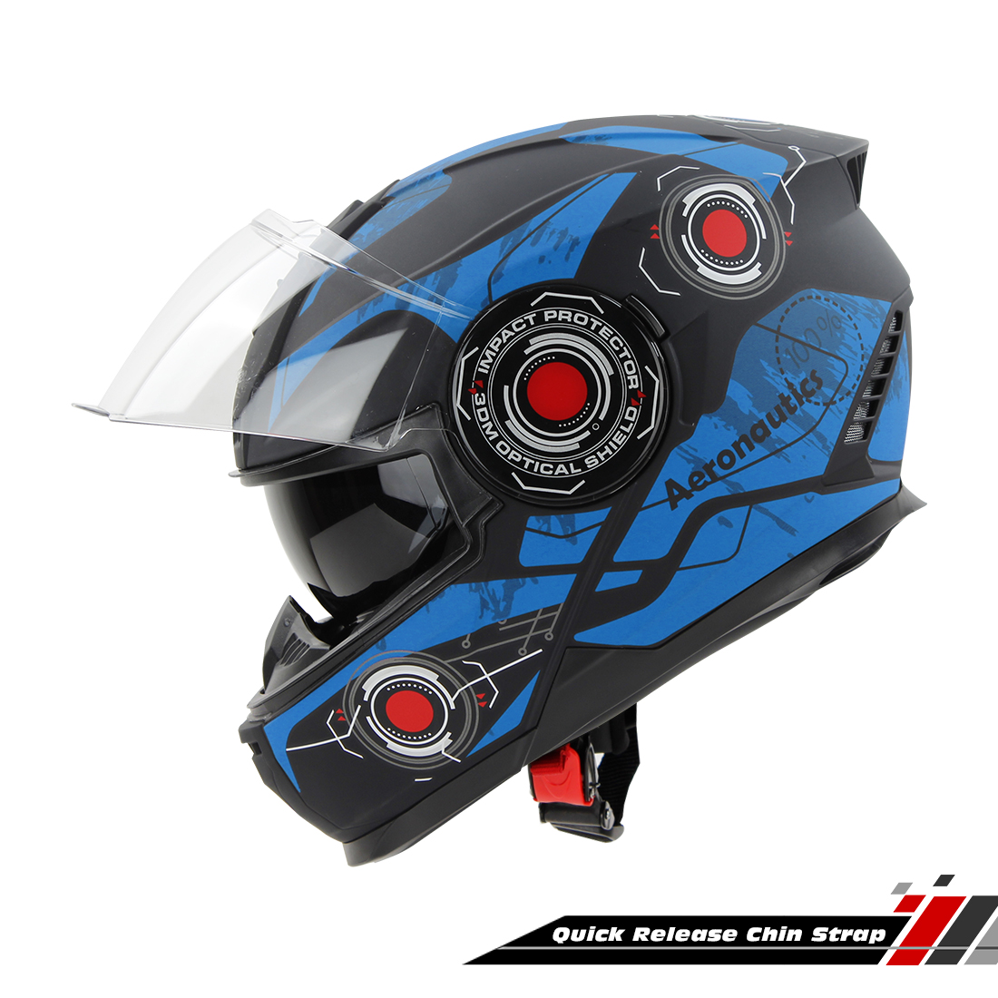 Steelbird SBH-40 Cyber ISI Certified Full Face Graphic Helmet For Men And Women With Inner Sun Shield (Glossy Black Blue)