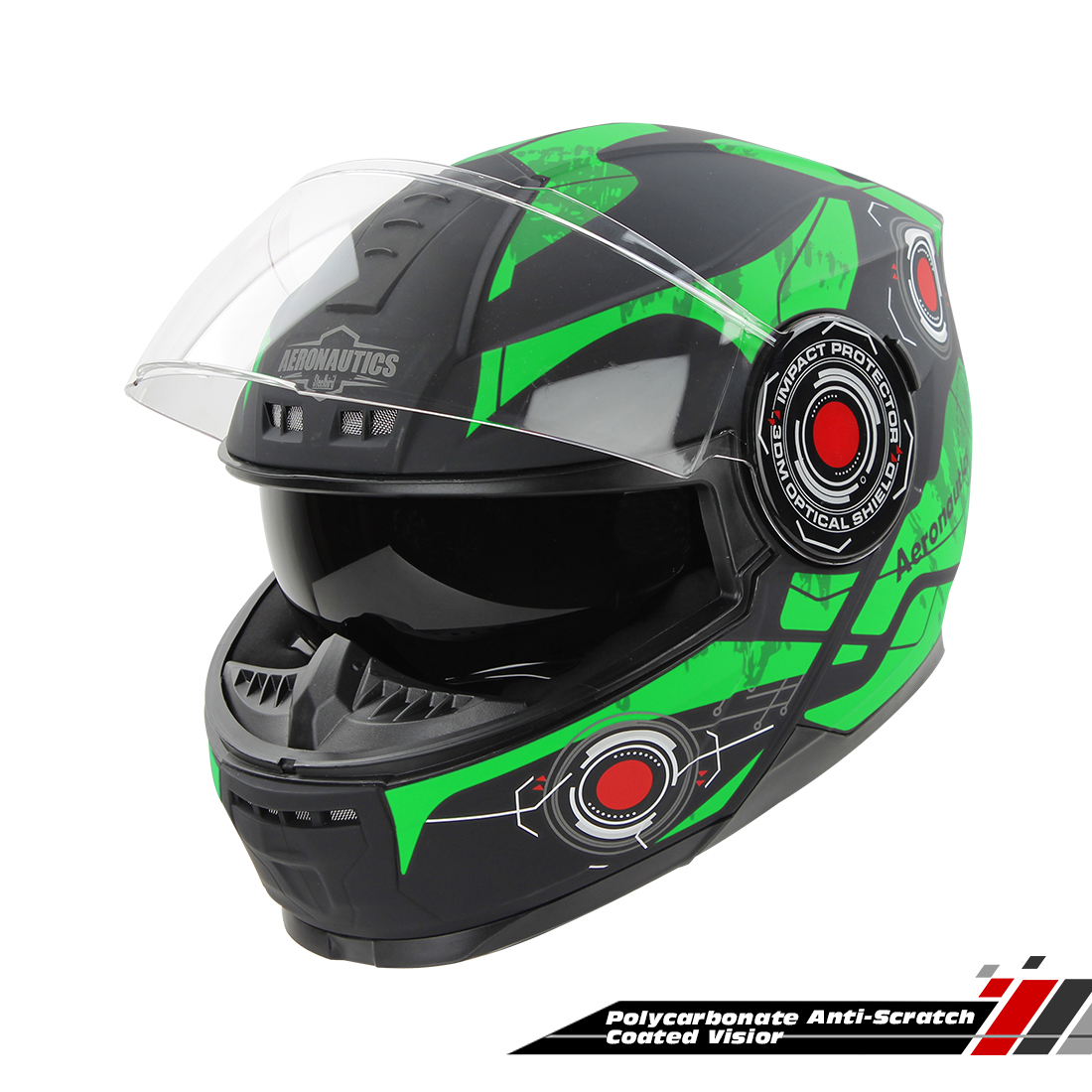 Steelbird SBH-40 Cyber ISI Certified Full Face Graphic Helmet For Men And Women With Inner Sun Shield (Glossy Black Green)