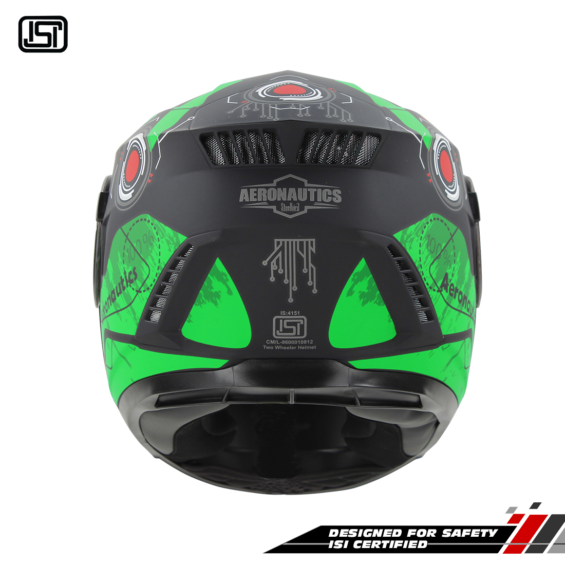 Steelbird SBH-40 Cyber ISI Certified Full Face Graphic Helmet For Men And Women With Inner Sun Shield (Glossy Black Green)