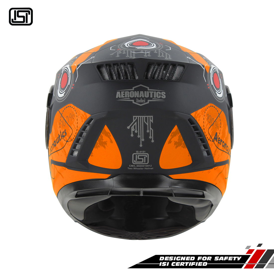 Steelbird SBH-40 Cyber ISI Certified Full Face Graphic Helmet For Men And Women With Inner Sun Shield (Glossy Black Orange)