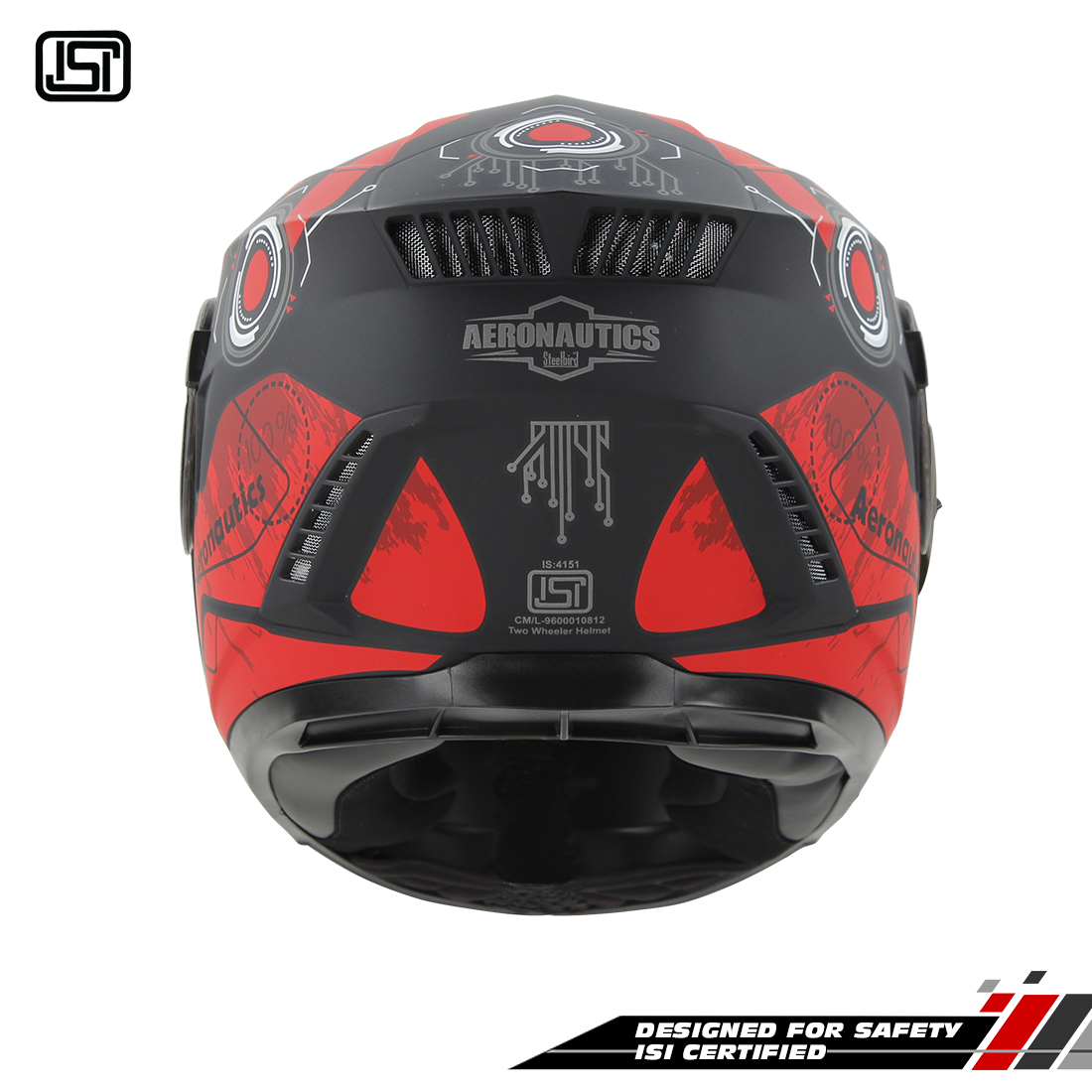 Steelbird SBH-40 Cyber ISI Certified Full Face Graphic Helmet For Men And Women With Inner Sun Shield (Glossy Black Red)