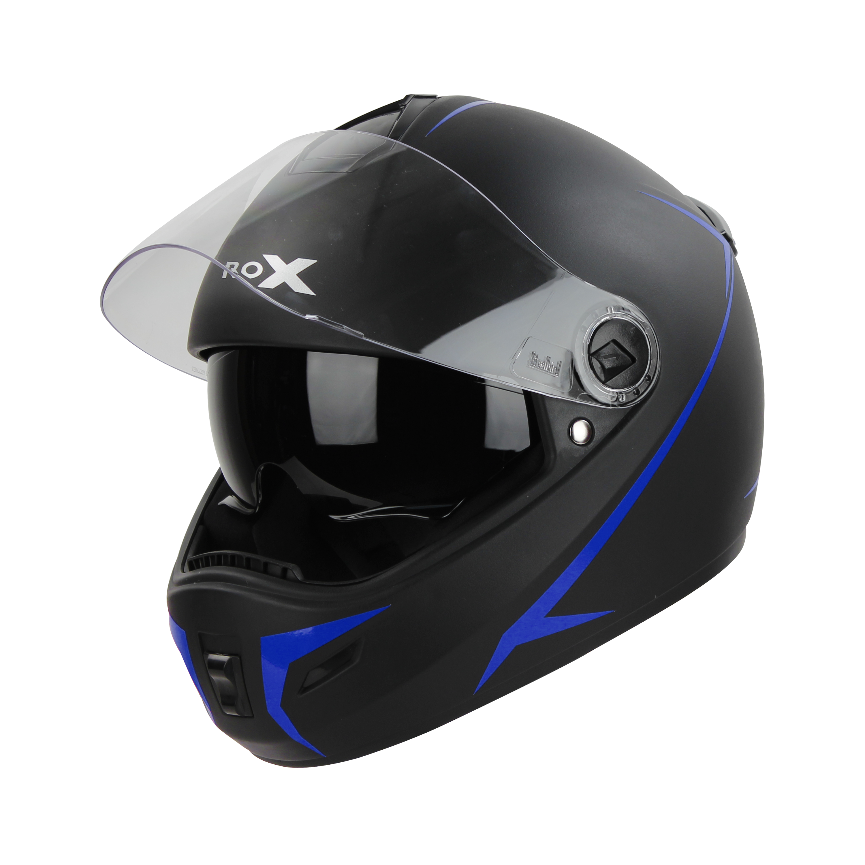 SBH-34 ROX REFLECTIVE GLOSSY BLACK WITH BLUE (WITH INNER SUN SHIELD)