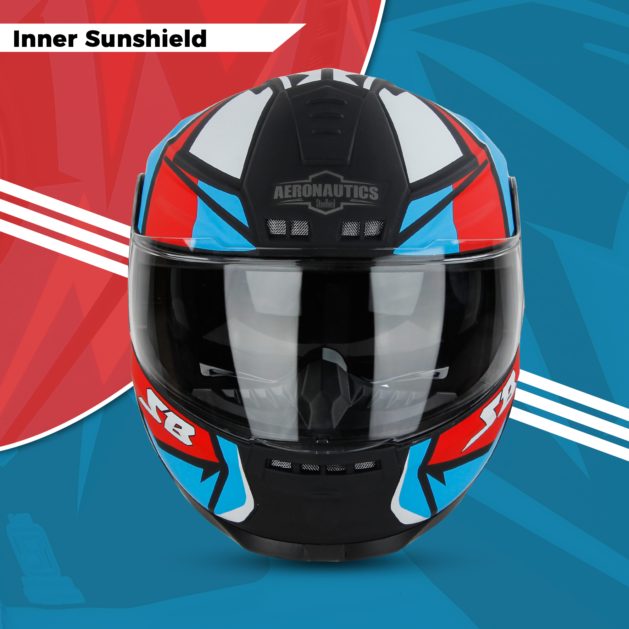 Steelbird SBH-40 Decode ISI Certified Full Face Graphic Helmet For Men And Women With Inner Sun Shield (Glossy Black Red)
