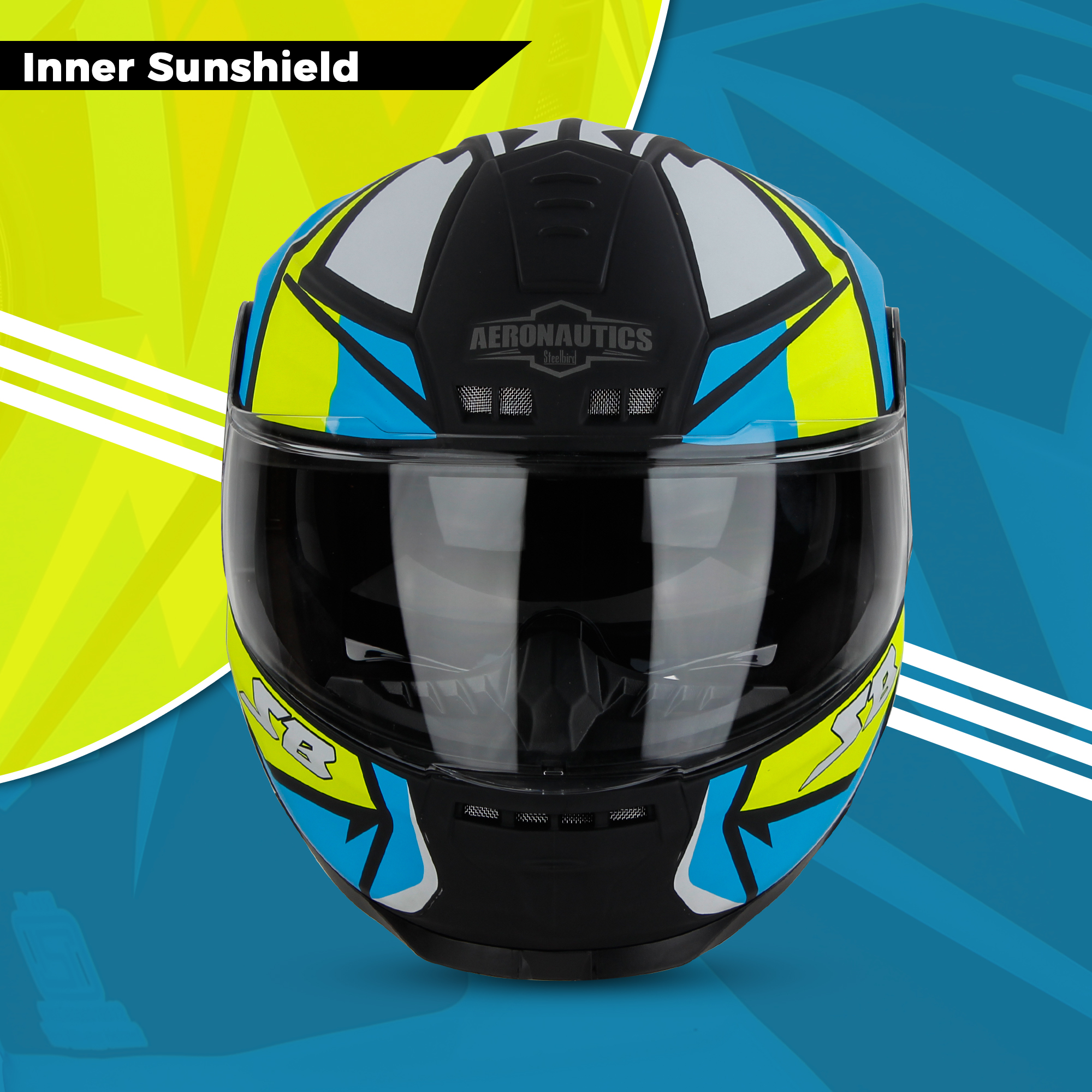 Steelbird SBH-40 Decode ISI Certified Full Face Graphic Helmet For Men And Women With Inner Sun Shield (Glossy Black Neon)