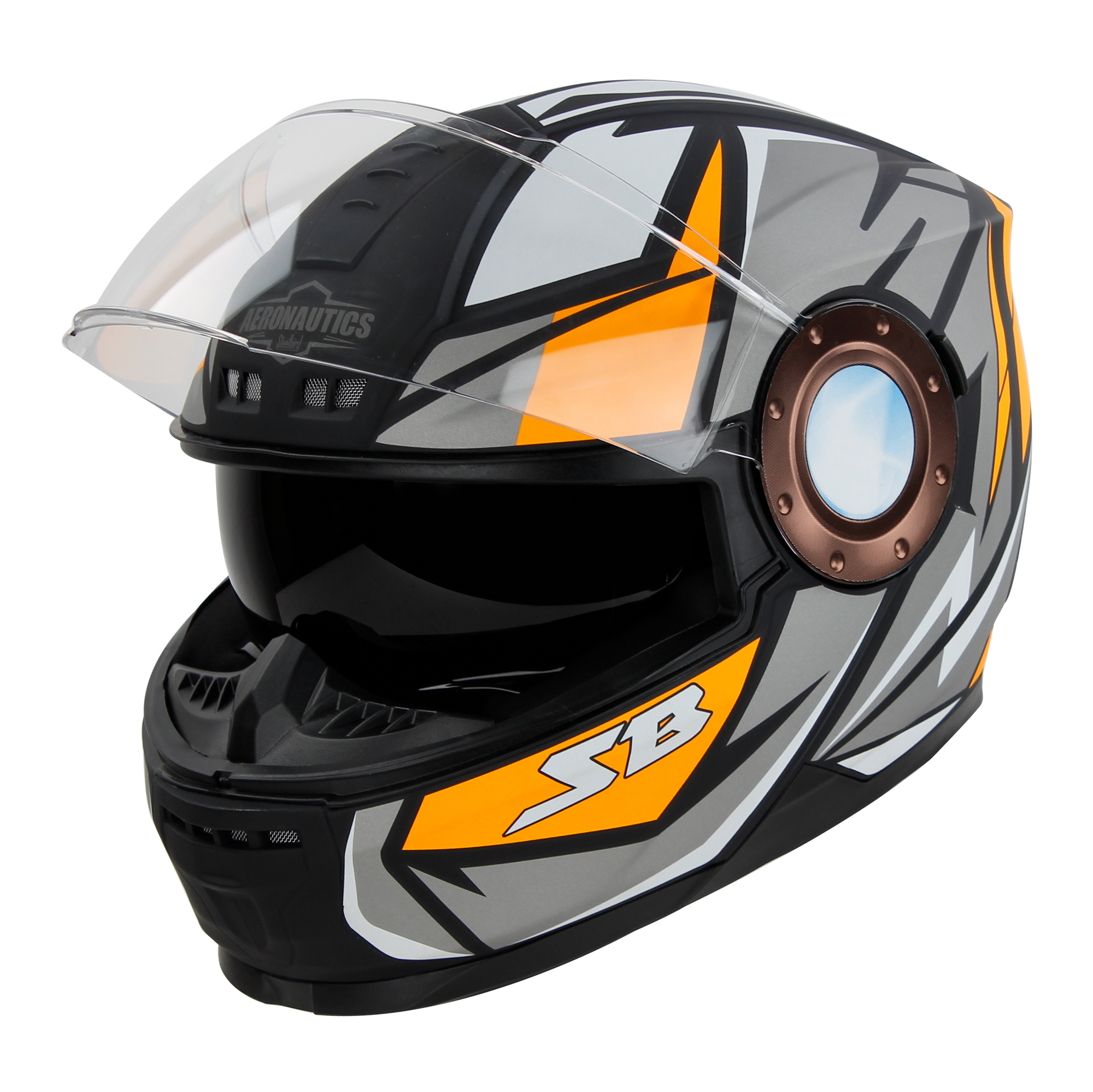 Steelbird SBH-40 Decode ISI Certified Full Face Graphic Helmet For Men And Women With Inner Sun Shield (Glossy Black Orange)