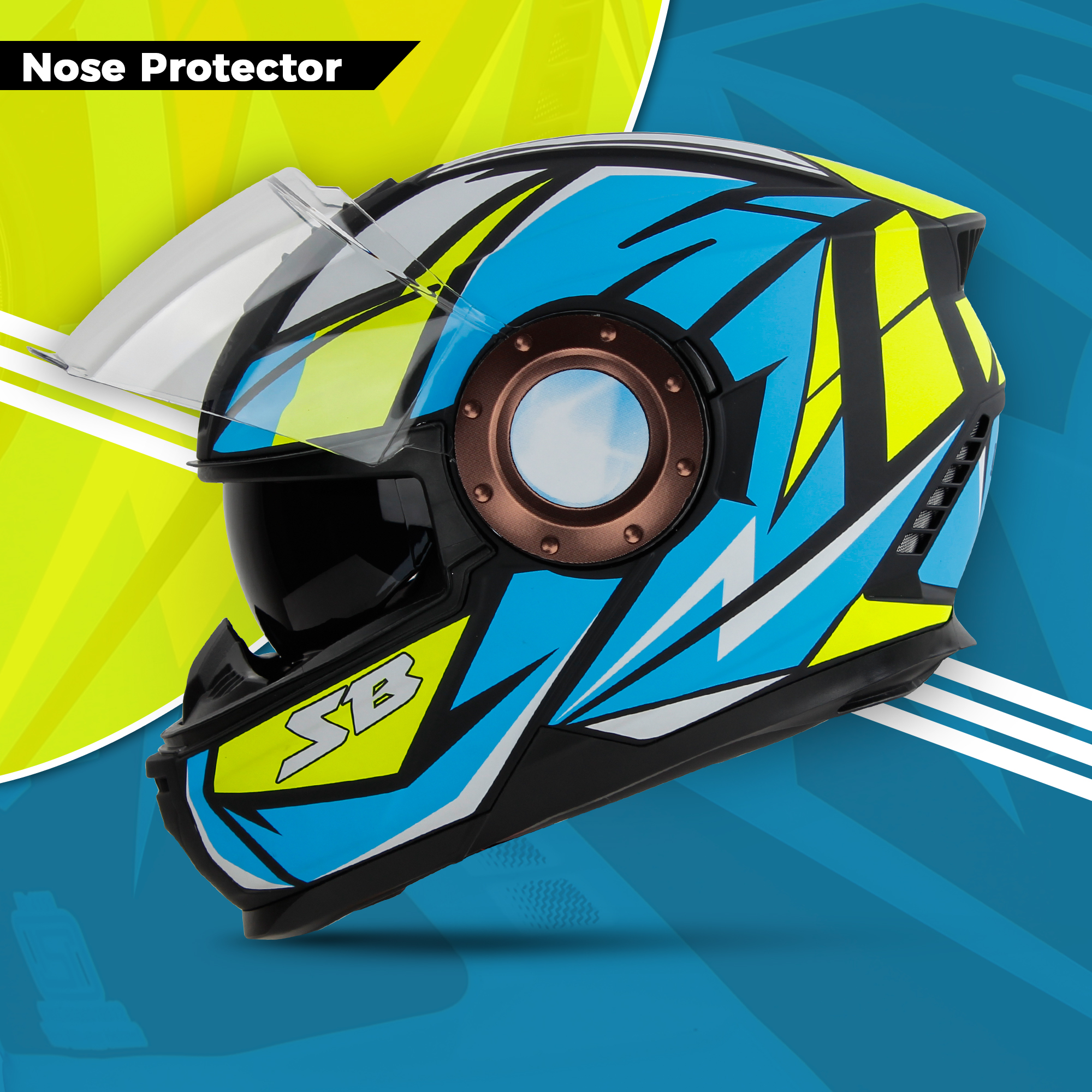 Steelbird SBH-40 Decode ISI Certified Full Face Graphic Helmet For Men And Women With Inner Sun Shield (Matt Black Neon)
