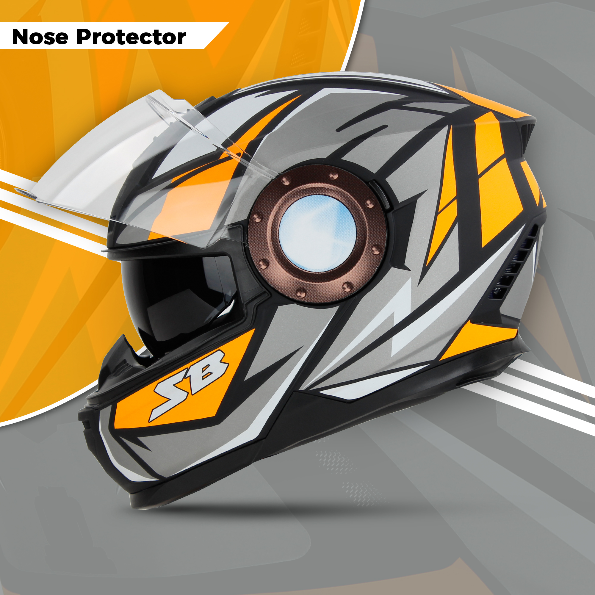 Steelbird SBH-40 Decode ISI Certified Full Face Graphic Helmet For Men And Women With Inner Sun Shield (Matt Black Orange)