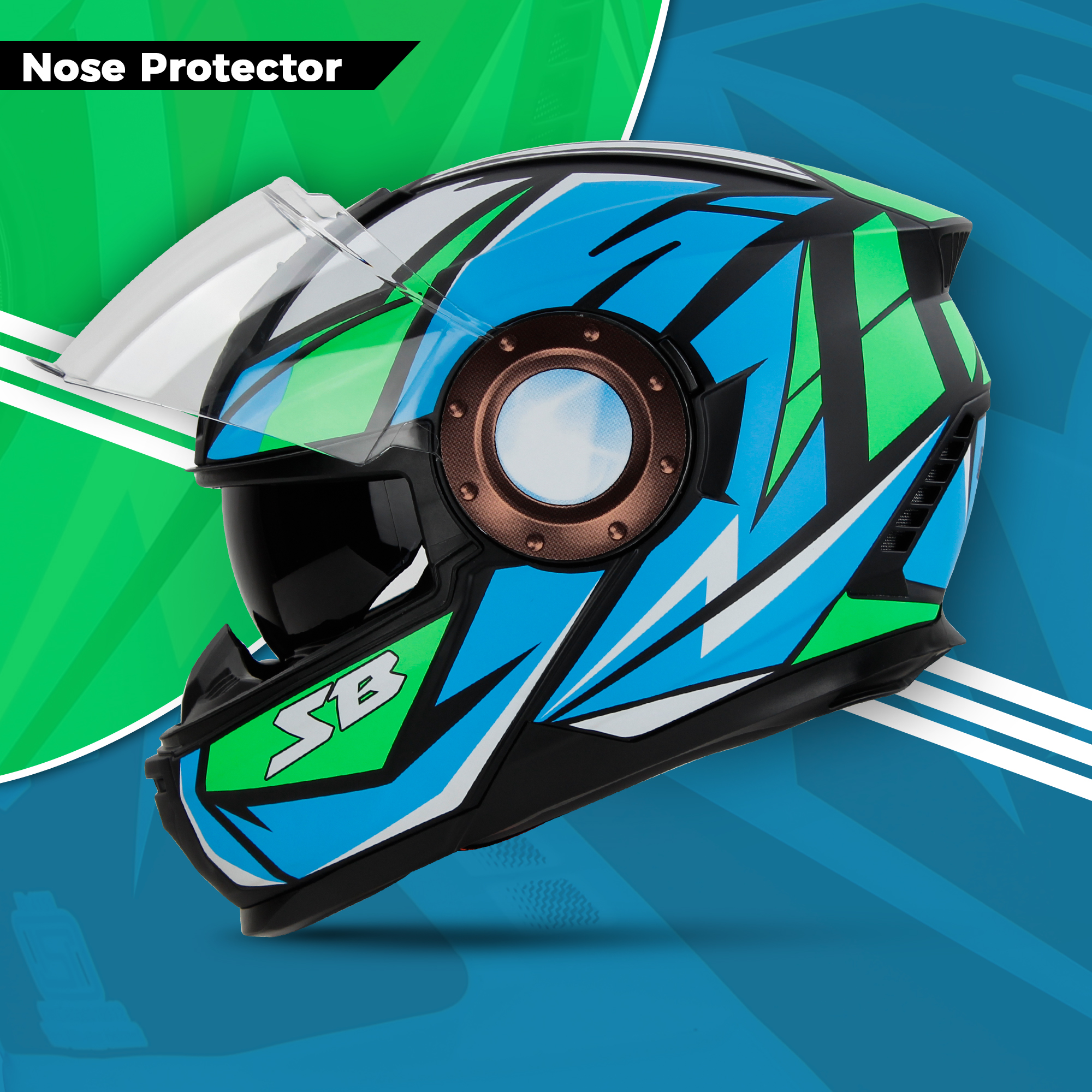 Steelbird SBH-40 Decode ISI Certified Full Face Graphic Helmet For Men And Women With Inner Sun Shield (Matt Black Green)