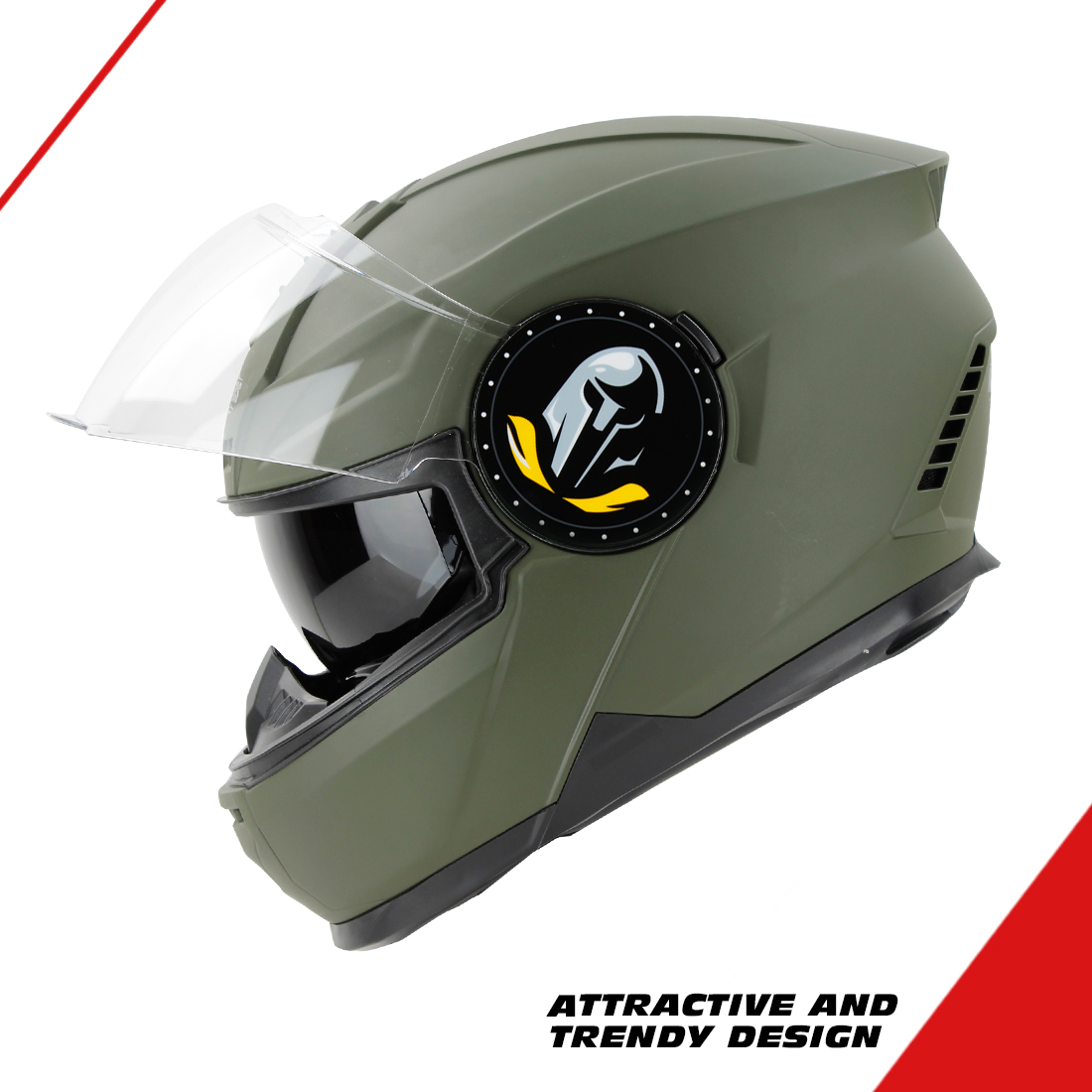 Steelbird SBH-40 ISI Certified Full Face Helmet For Men And Women With Inner Smoke Sun Shield (Matt Battle Green)