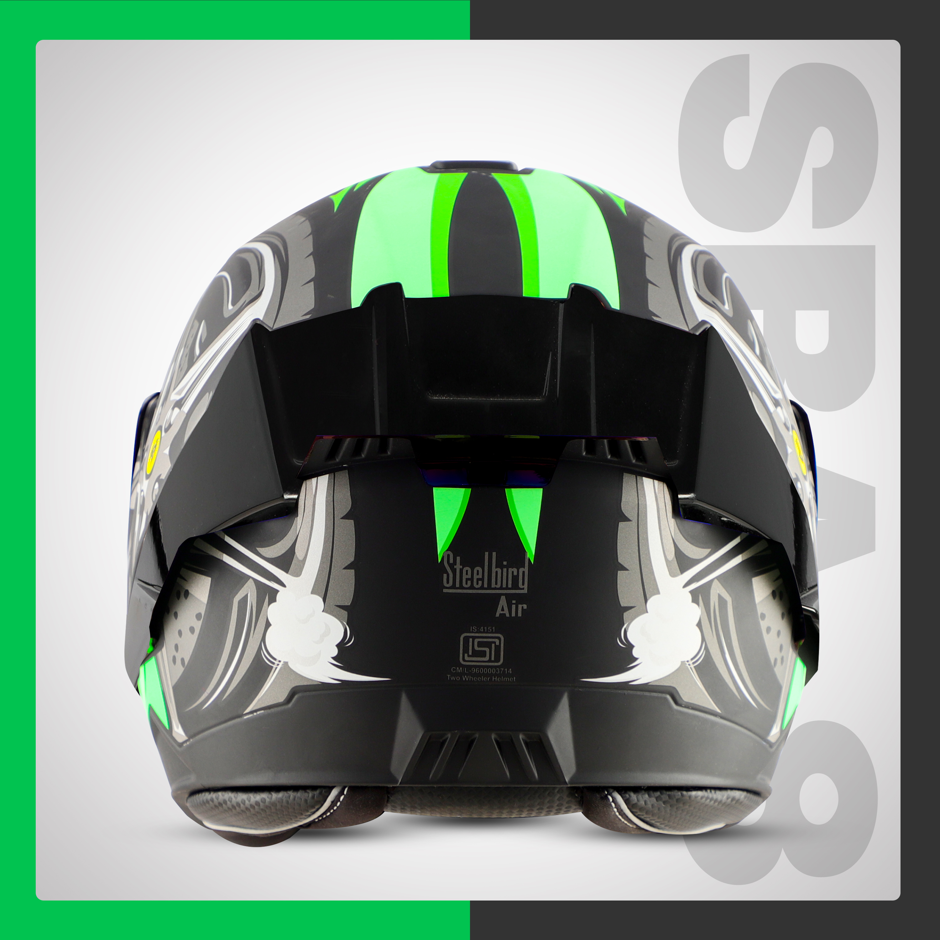 Steelbird SBA-8 Crazy Wheel ISI Certified Flip-Up Helmet For Men And Women With Inner Smoke Sun Shield (Matt Black Green)